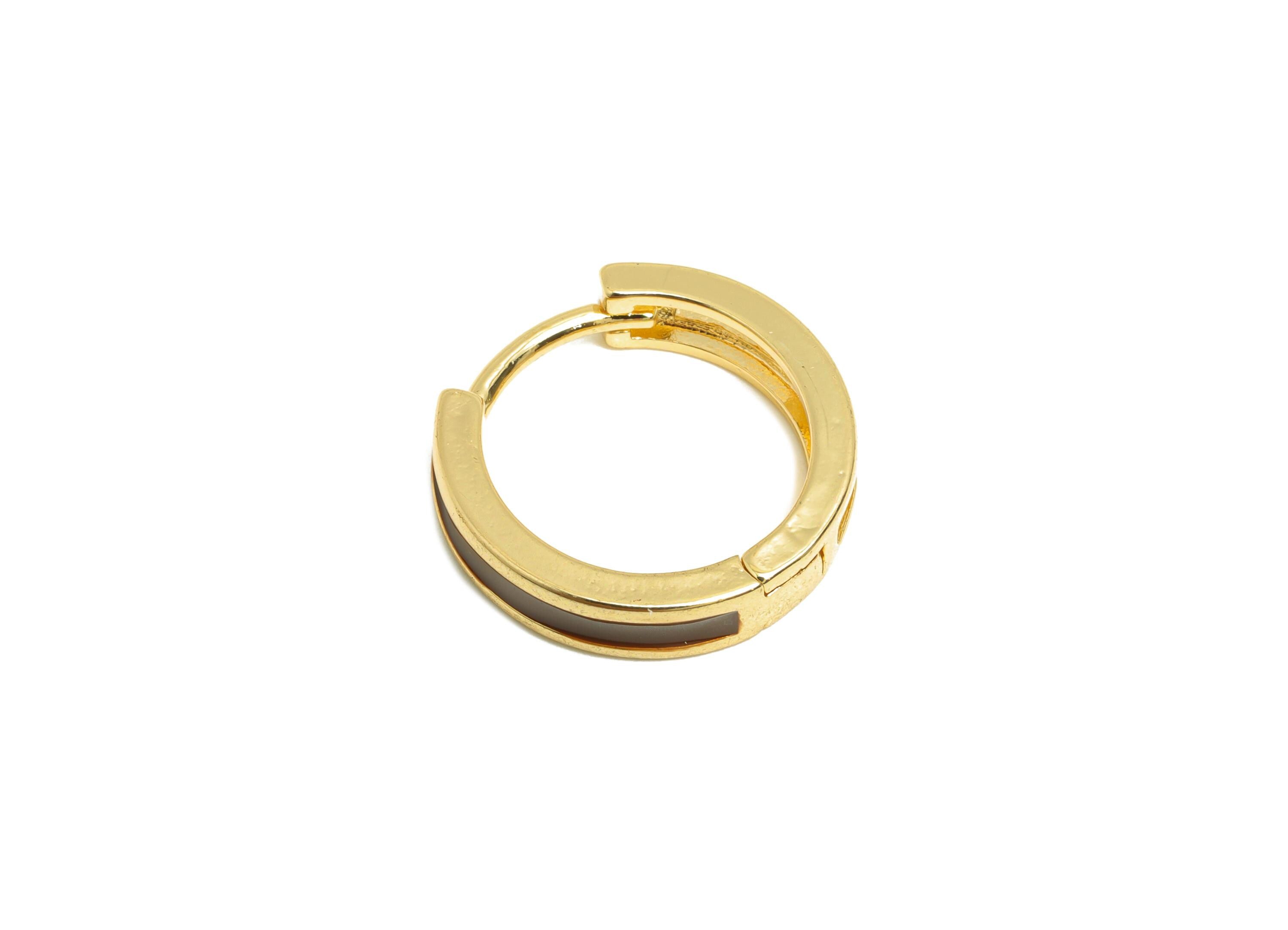 Brass Hoop Huggie Earring - Brass Enamel Hoop Clasp Earring - Trendy Huggie Hoop Earring - 18K Real Gold Plated - 15.2x14.8x3.4mm - RGP9319 - DOMEDBAZAAR