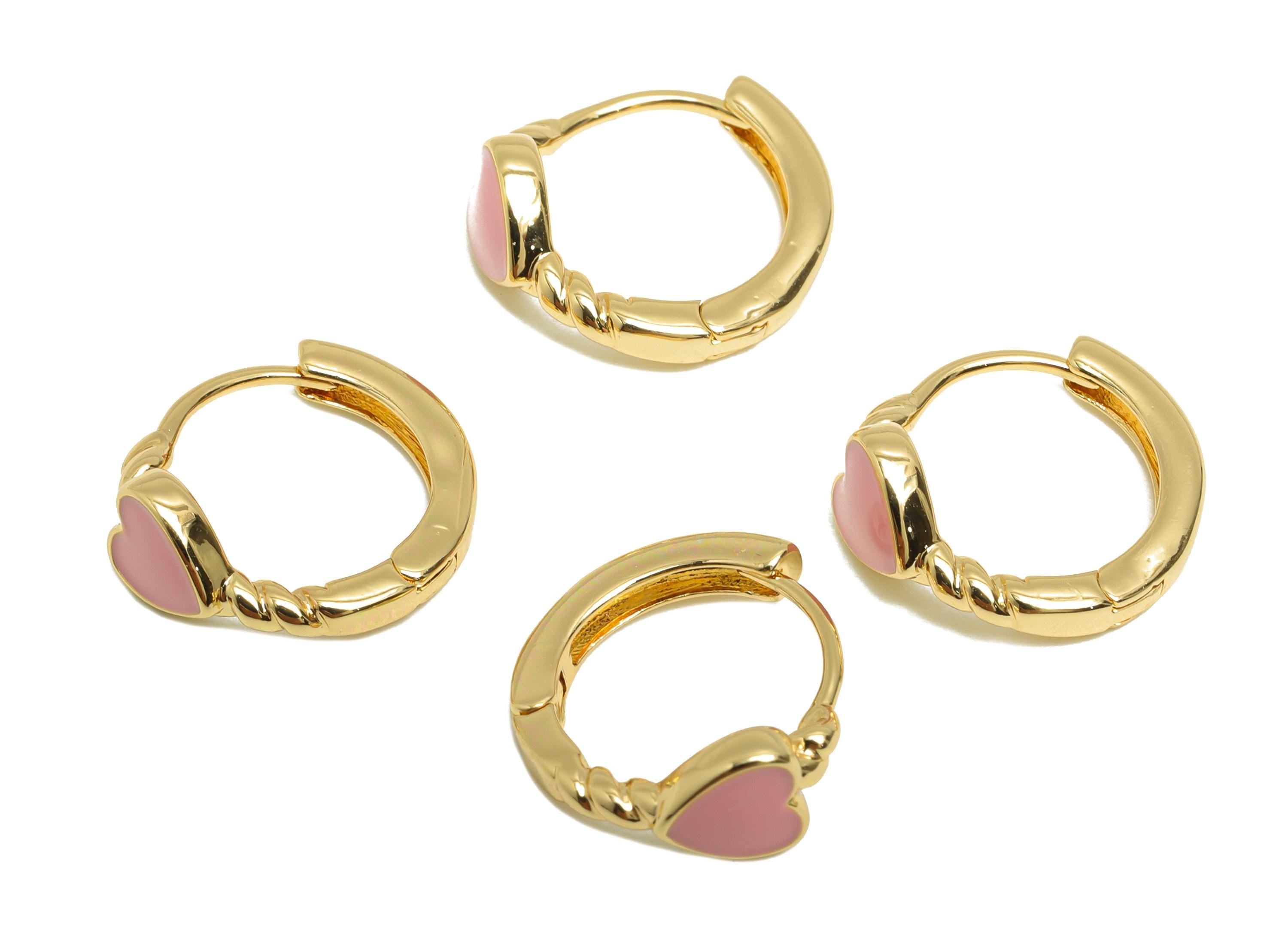 Heart Hoop Huggie Earring - Brass Enamel Hoop Clasp Earring - Romantic Huggie Hoop Earring - 18K Real Gold Plated - 13.91x12x5mm - RGP9321 - DOMEDBAZAAR