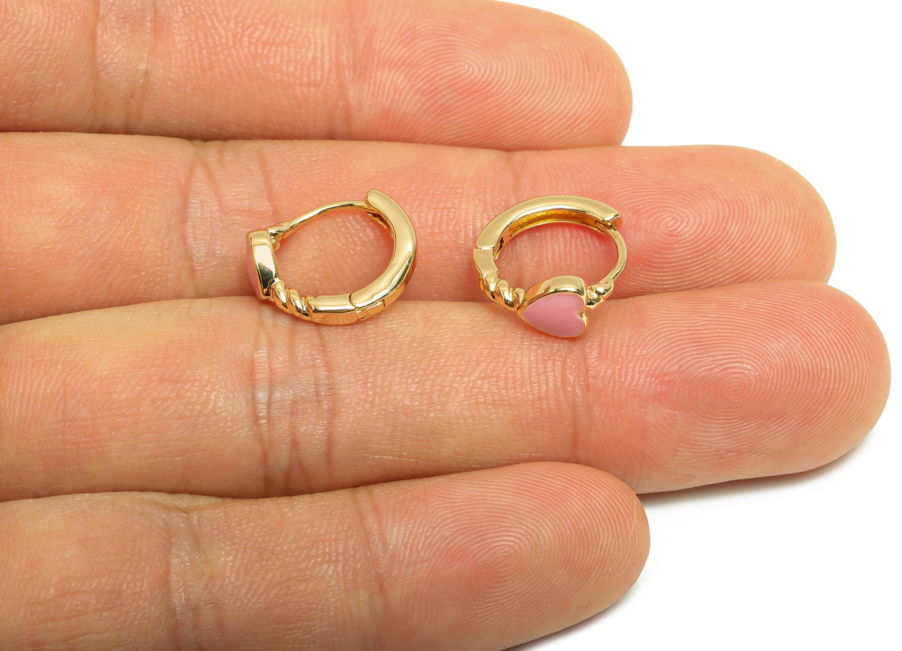 Heart Hoop Huggie Earring - Brass Enamel Hoop Clasp Earring - Romantic Huggie Hoop Earring - 18K Real Gold Plated - 13.91x12x5mm - RGP9321 - DOMEDBAZAAR