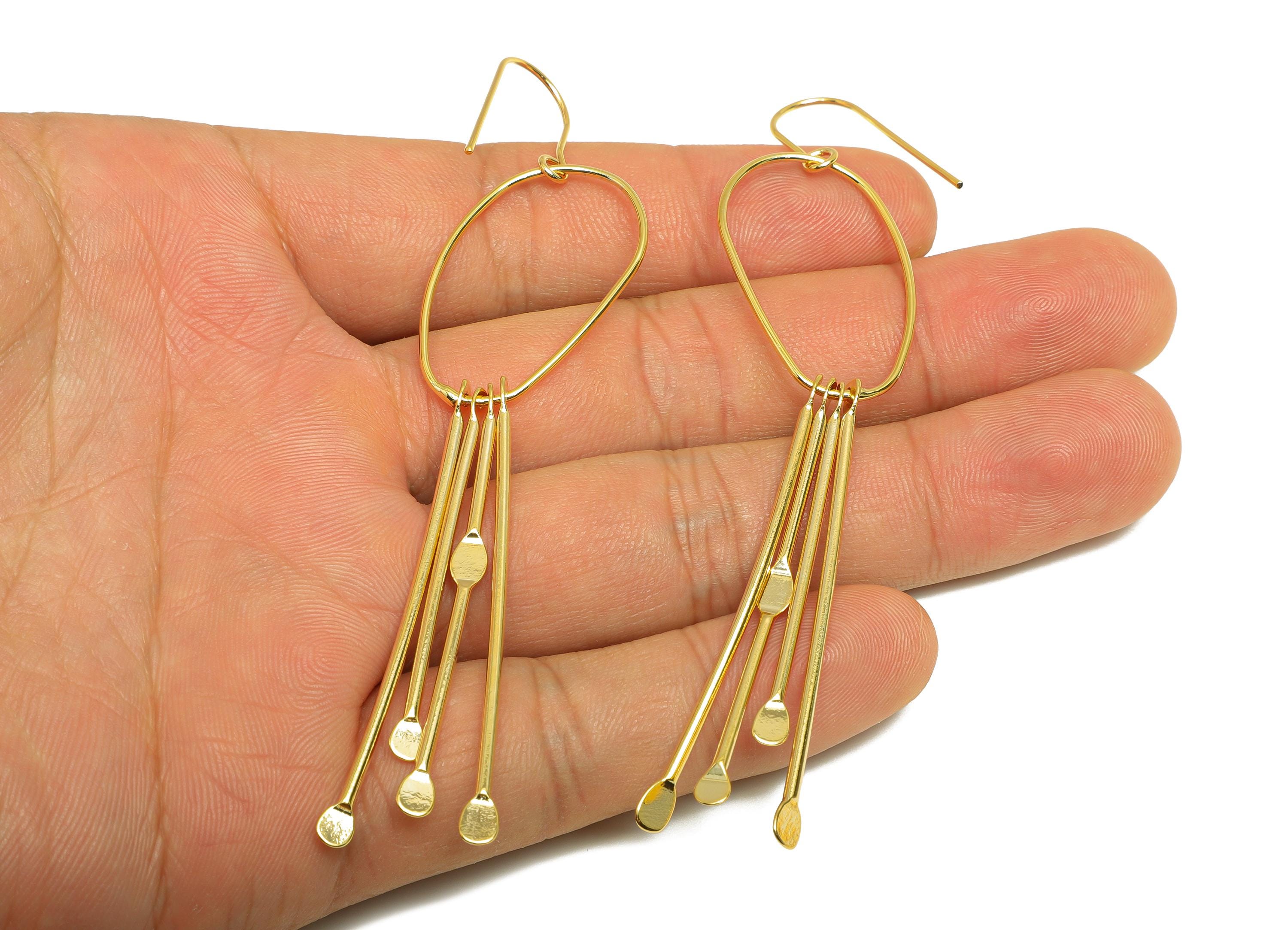 Brass Abstract Ear Hook - Brass Tassel Earring Hook - Hammered Unique Dangle Earring Hook - Brass Gold Artisanal Jewelry - 91x20x1mm-RGP9326 - DOMEDBAZAAR