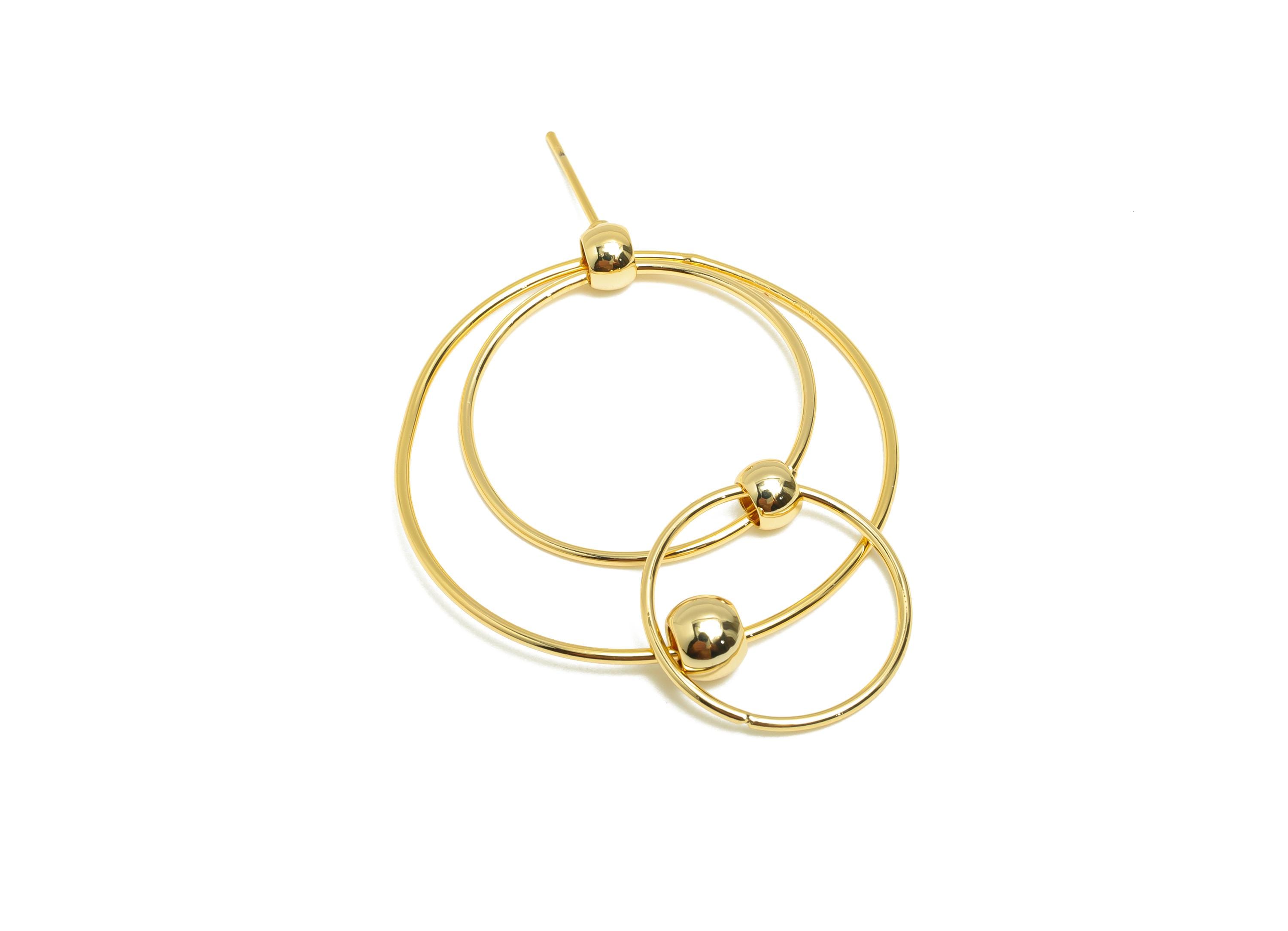 Brass Dangle Earring Stud - Brass Gold Minimalist Hoop Earring Post - Trendy Geometric Jewelry - 18K Real Gold Plating - 47x36x6mm - RGP9336 - DOMEDBAZAAR