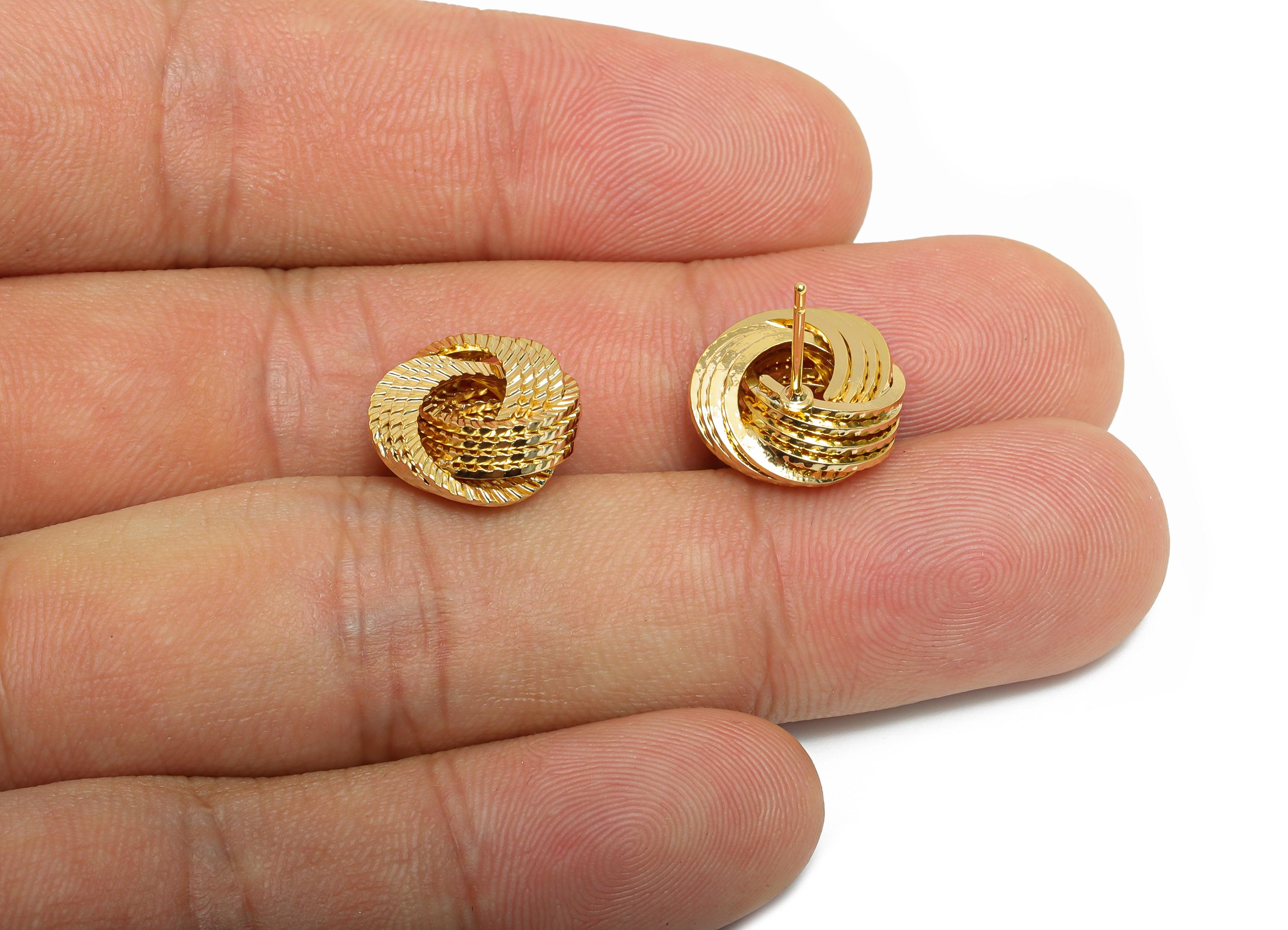 Twisted Knot Earring - Brass Trendy Earring Post - Intricate Detailing Jewelry - Gold Jewelry - 18K Real Gold Plated - 16x12x4mm - RGP9340 - DOMEDBAZAAR