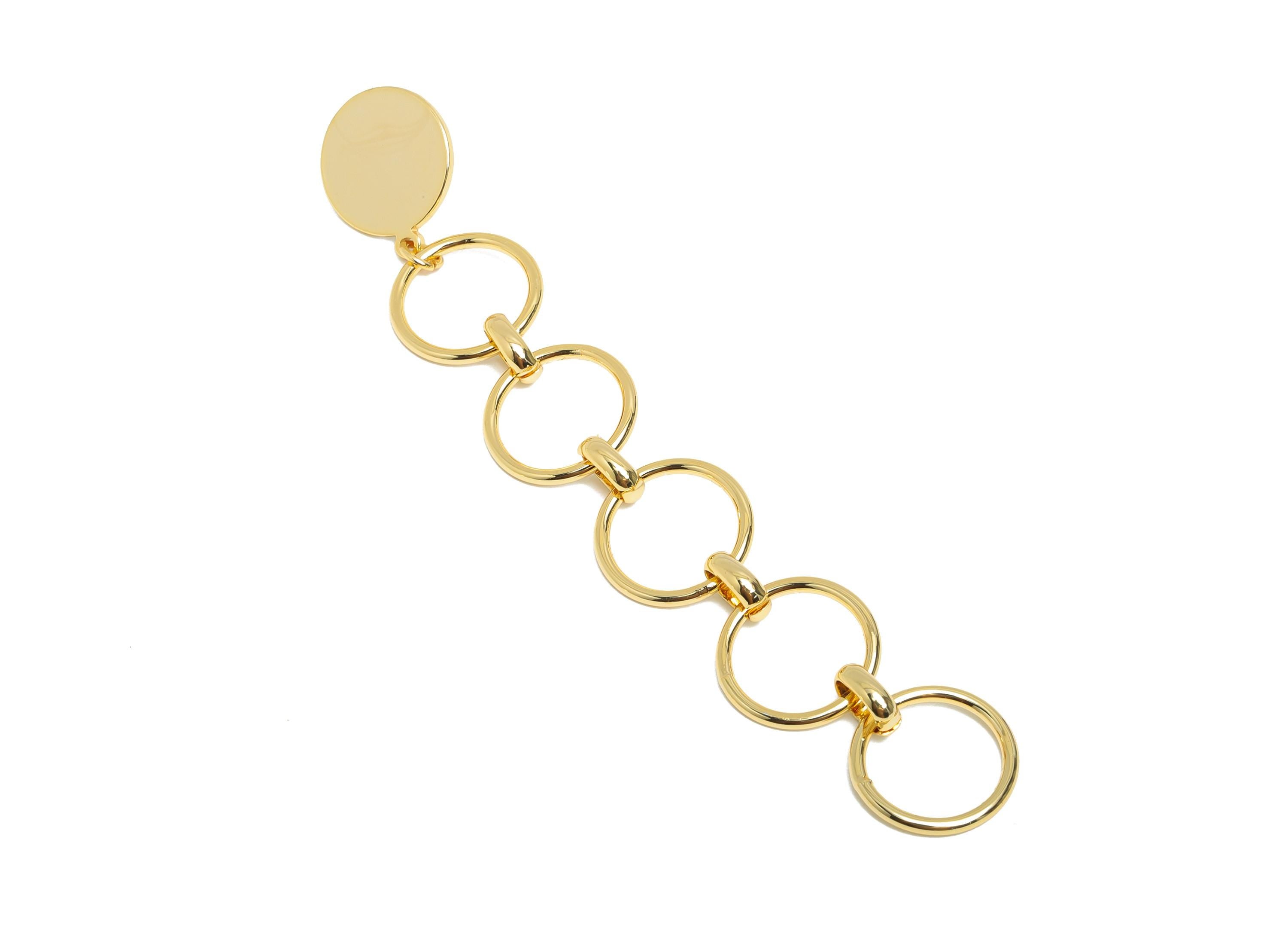 Long Dangle Earring - Brass Circle Link Earring Post - Gold Dangle Modern Geometric Earring - 18K Real Gold Plating - 103x15x1.3mm - RGP9344 - DOMEDBAZAAR