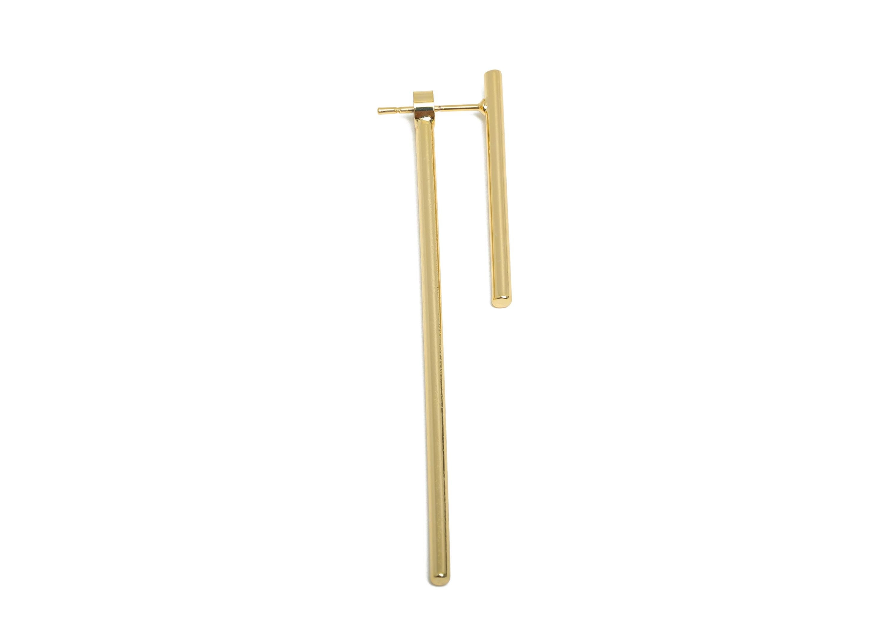 Elegant Bar Earring Stud - Brass Long Stick Earring Post - Artistic Bold Gold Jewelry - 18K Real Gold Plating - 62x4x1.98mm - RGP9345 - DOMEDBAZAAR