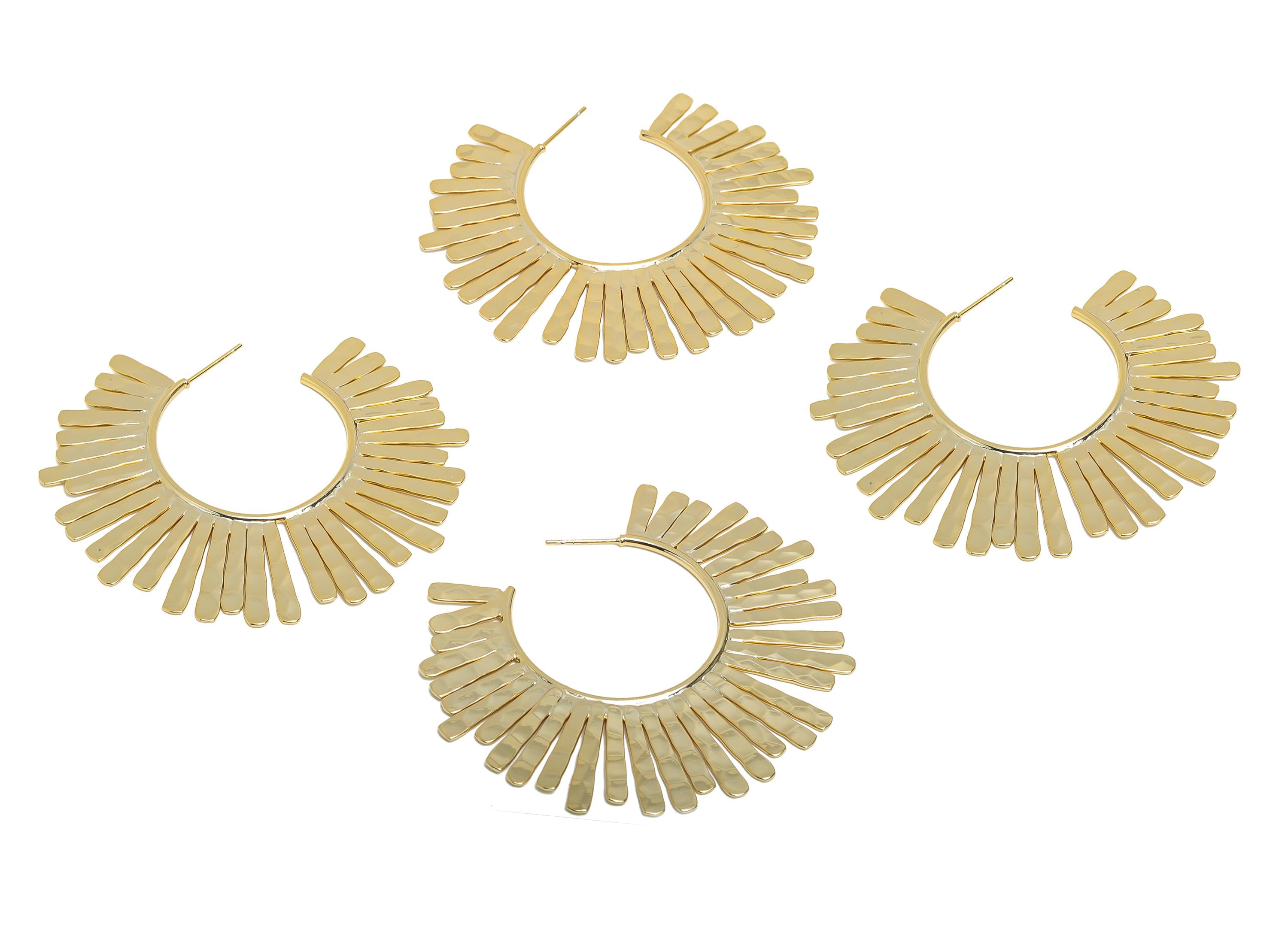 Hammered Artistic Earring Stud - Brass Gold Hoop Earring Post - Trendy Sculptural Earring Post - 18K Real Gold Plating - 64x54x1mm - RGP9350 - DOMEDBAZAAR