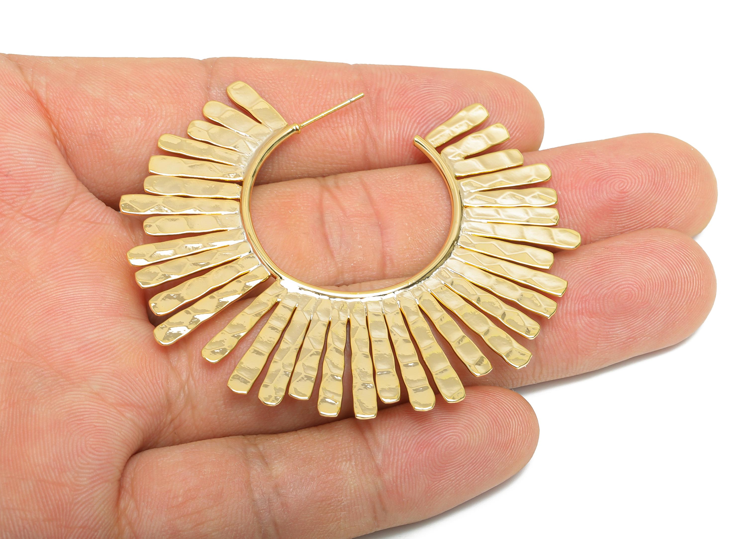 Hammered Artistic Earring Stud - Brass Gold Hoop Earring Post - Trendy Sculptural Earring Post - 18K Real Gold Plating - 64x54x1mm - RGP9350 - DOMEDBAZAAR