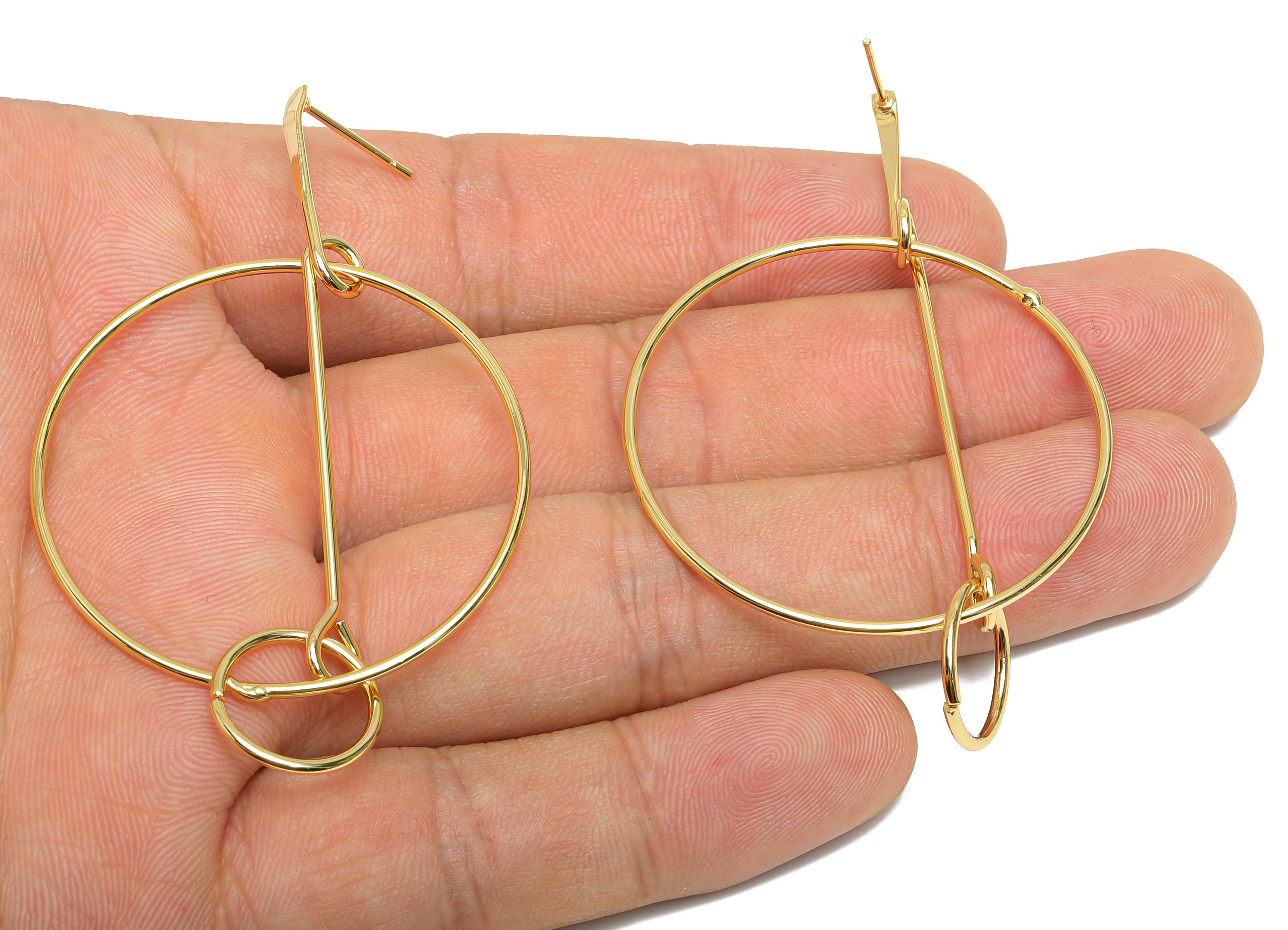 Hammered Earring Stud - Brass Gold Hoop Earring Post - Trendy Geometric Earring Post - 18K Real Gold Plating - 65x40x1.2mm - RGP9351 - DOMEDBAZAAR