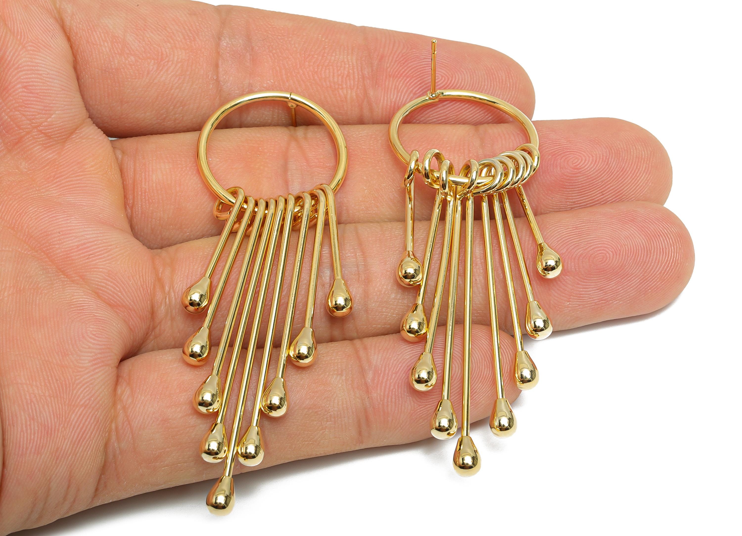 Tassel Bead Earring Stud - Brass Gold Teardrop Earring Post - Trendy Tassel Drop Earring Post - 18K Real Gold Plating - 66x22x3mm - RGP9352 - DOMEDBAZAAR