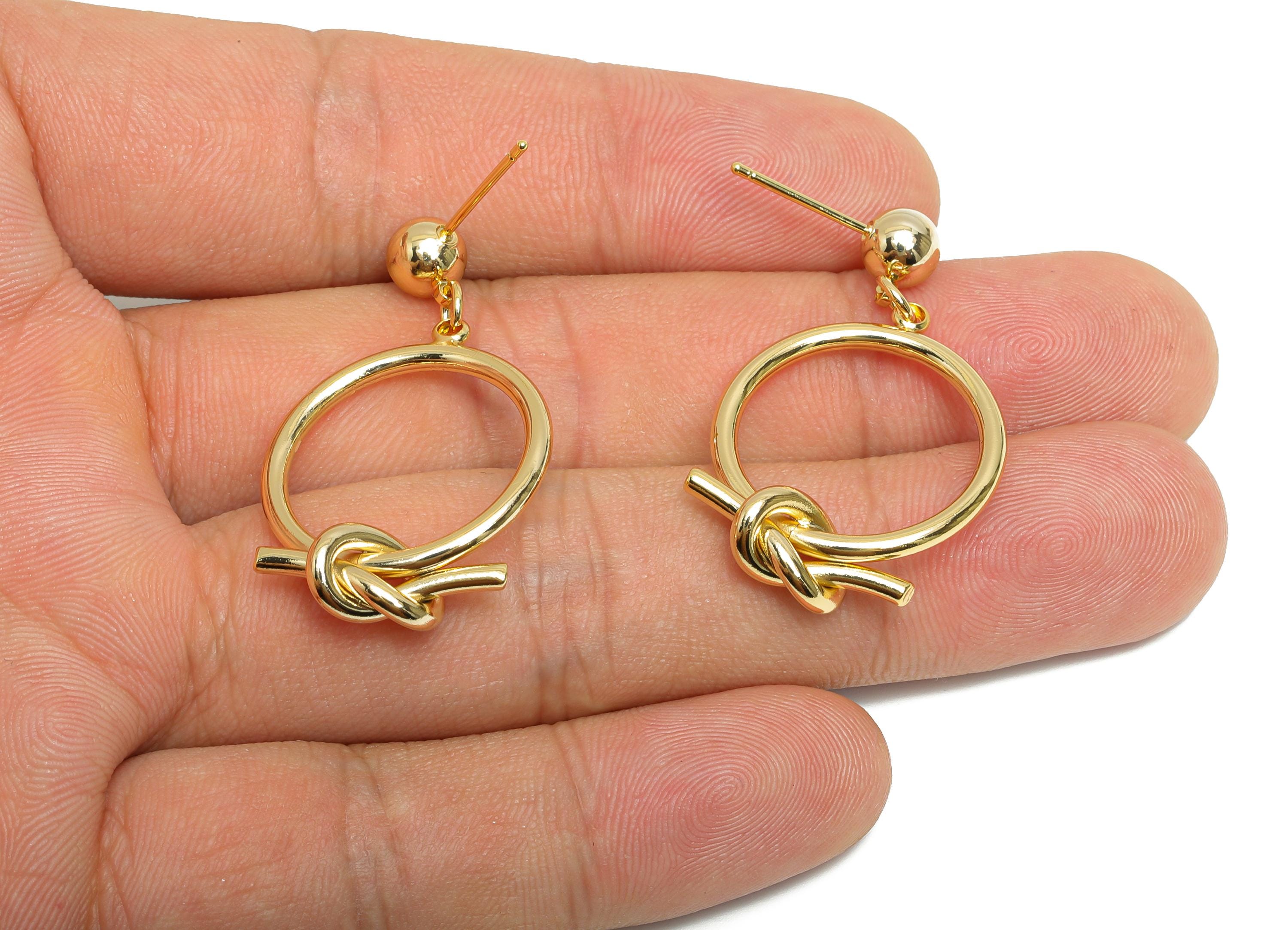 Dangle Knot Earring Stud - Brass Gold Simple and Chic Earring Post - Modern Dangle Jewelry - 18K Real Gold Plating - 42x22x4.6mm - RGP9354 - DOMEDBAZAAR