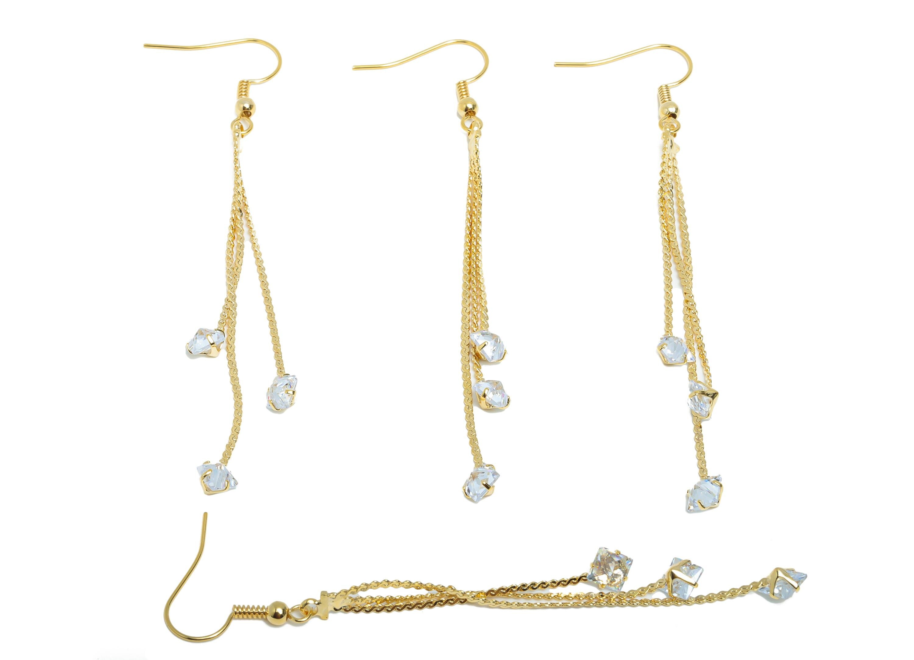 Zircon Chain Tassel Earring - Brass Gold Tassel Earring Hook - Brass Snake Chain Jewelry - 18K Real Gold Plating - 86x6.8x4.2mm - RGP9360 - DOMEDBAZAAR