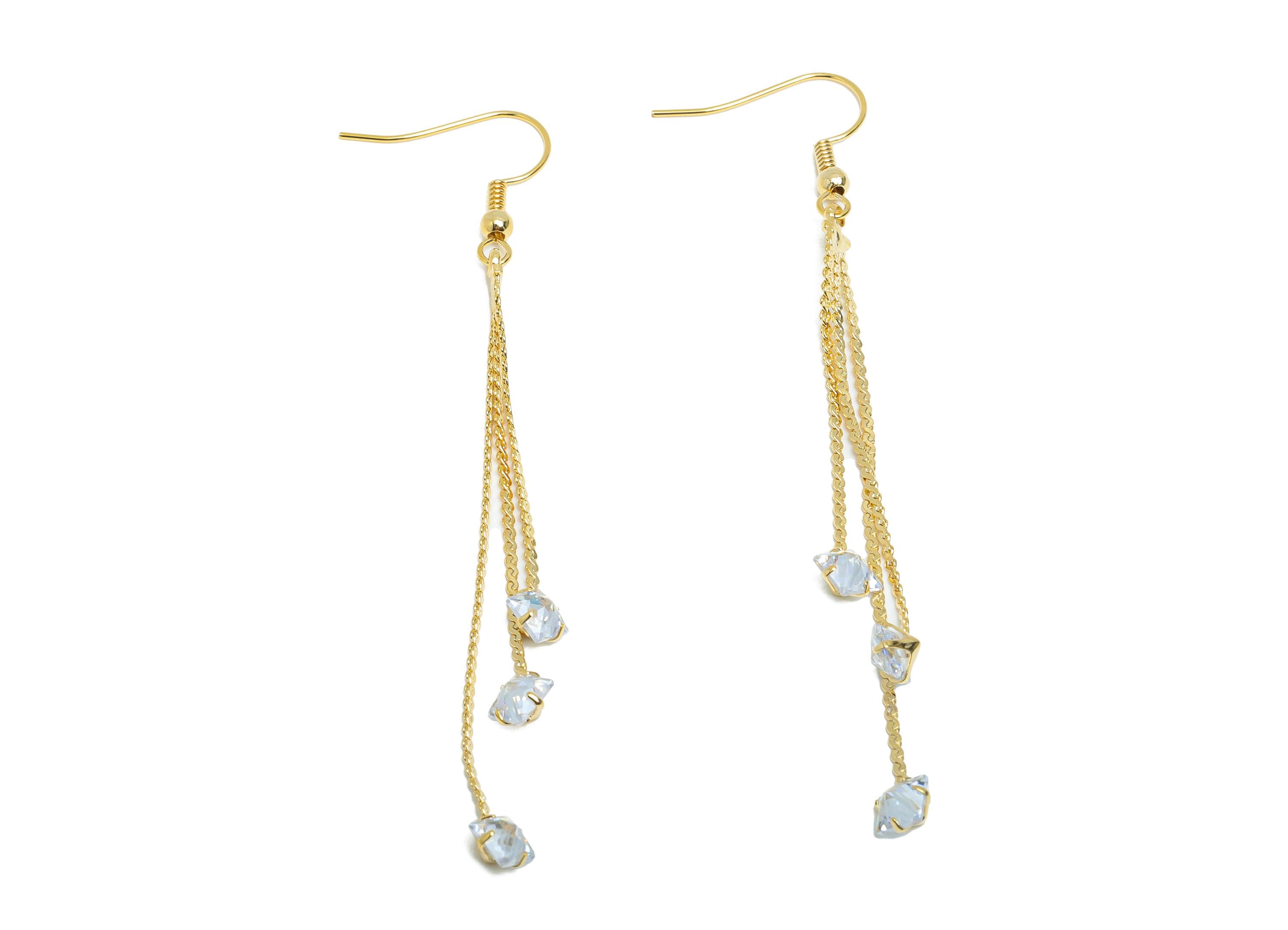 Zircon Chain Tassel Earring - Brass Gold Tassel Earring Hook - Brass Snake Chain Jewelry - 18K Real Gold Plating - 86x6.8x4.2mm - RGP9360 - DOMEDBAZAAR