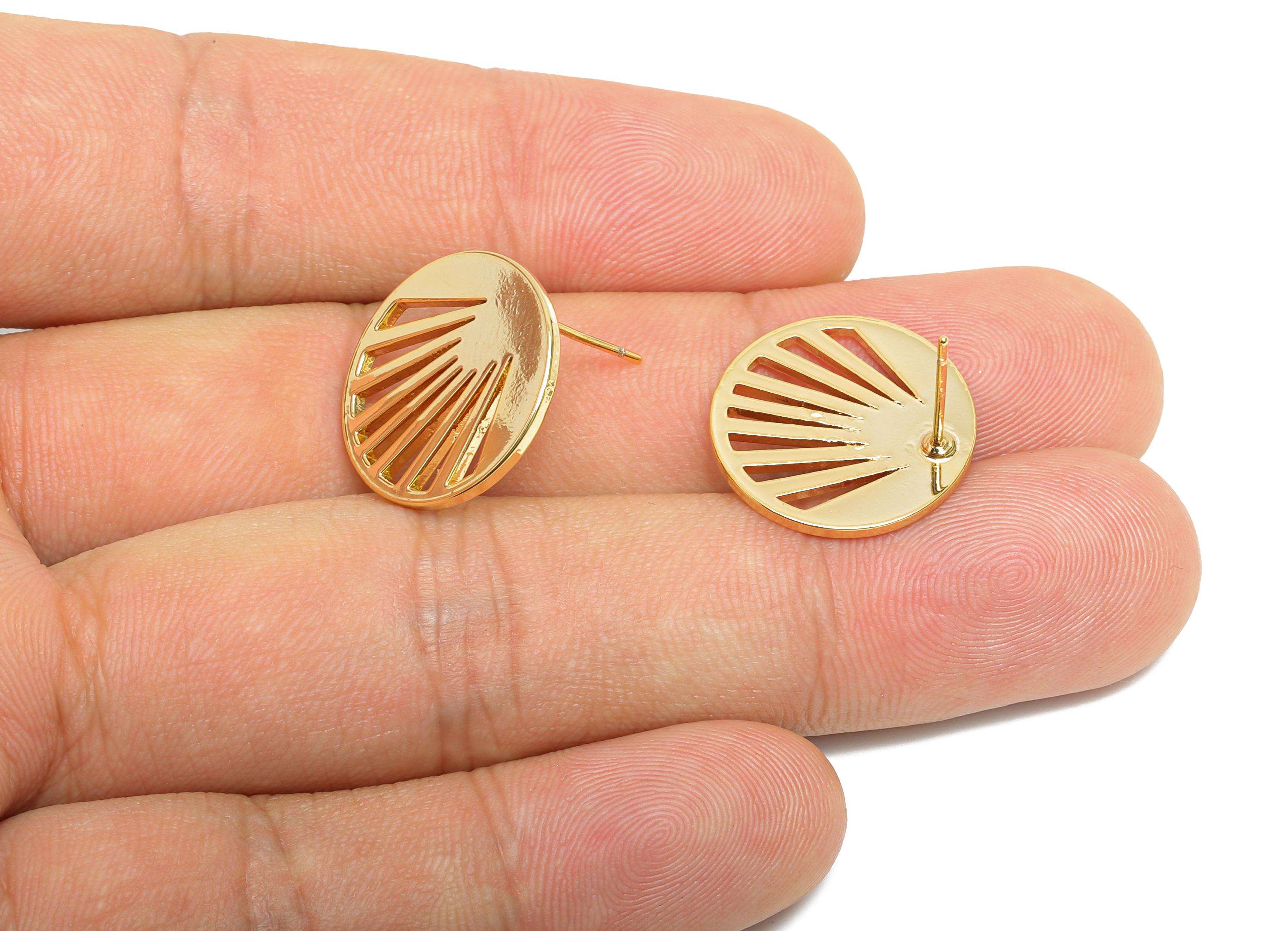 Sleek Modern Earring Stud - Brass Trendy Geometry Earring Post - Everyday Wear Jewelry - 18K Real Gold Plating - 17x13x1mm - RGP9363 - DOMEDBAZAAR