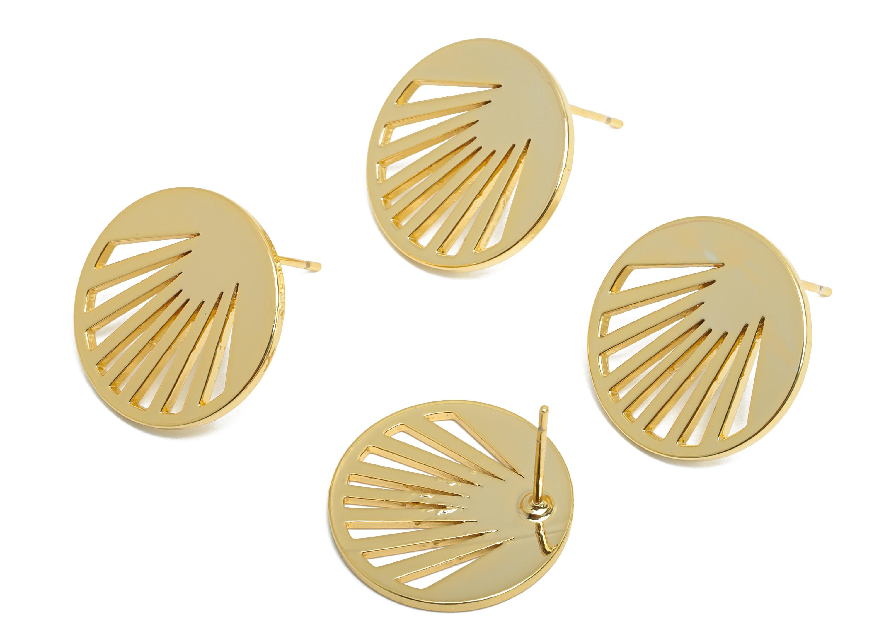 Sleek Modern Earring Stud - Brass Trendy Geometry Earring Post - Everyday Wear Jewelry - 18K Real Gold Plating - 17x13x1mm - RGP9363 - DOMEDBAZAAR