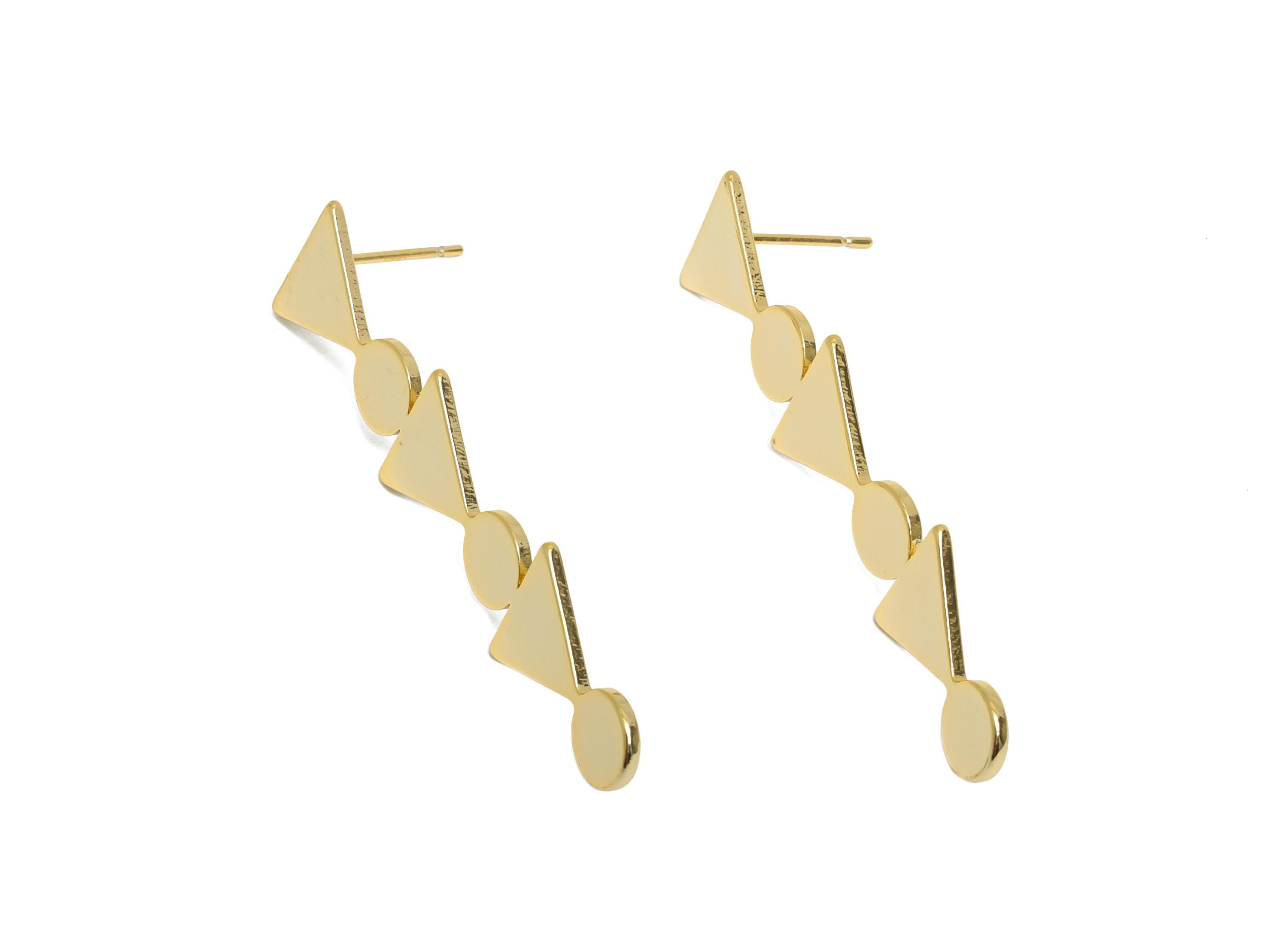 Geometry Earring Stud - Brass Triangle and Circle Earring Post - Artistic Modern Jewelry - 18K Real Gold Plated - 44x10x1mm - RGP9369 - DOMEDBAZAAR