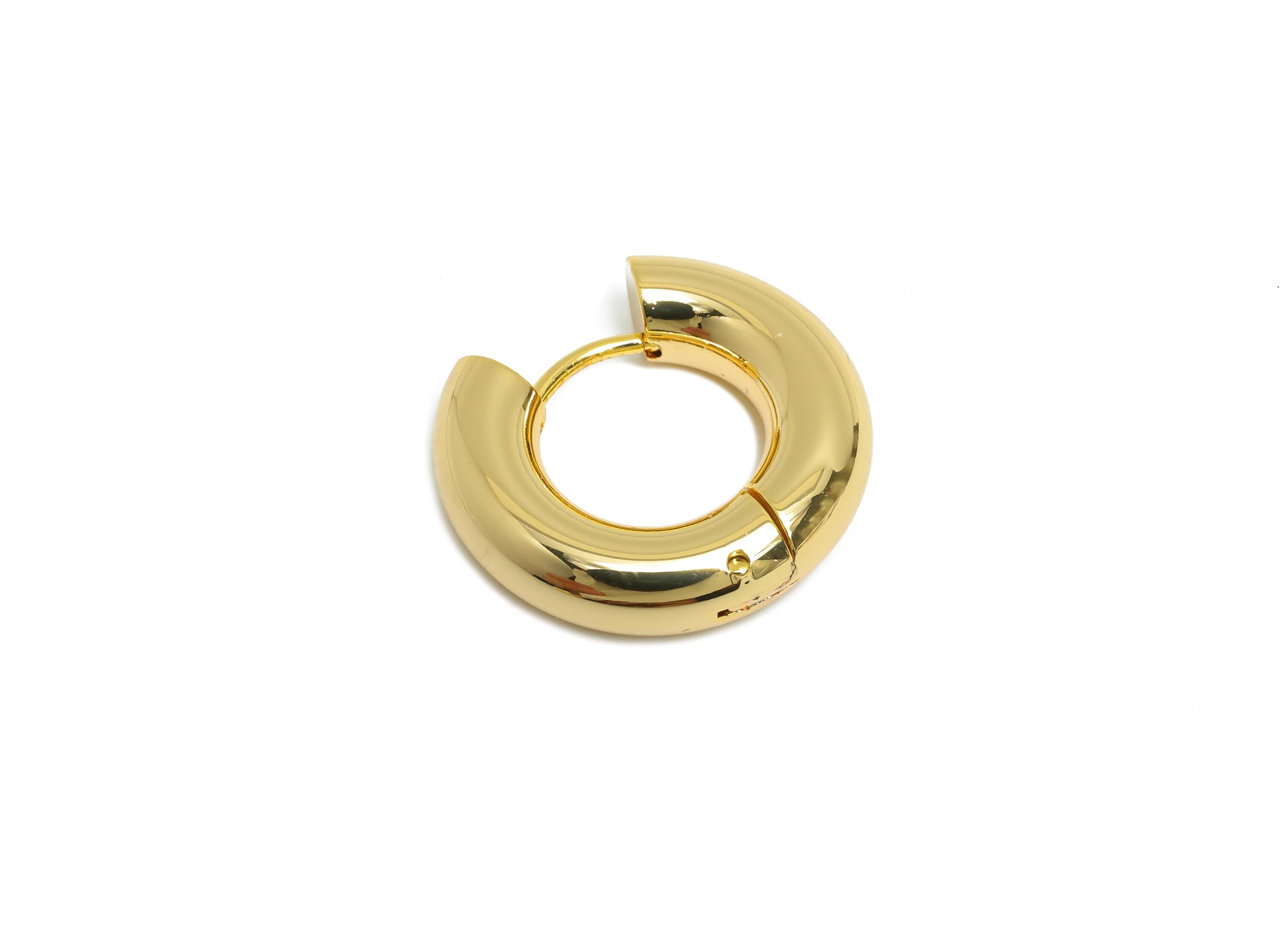 Gold Hoop Earring - Brass Enamel Chunky Huggie Earring - Classic Hoop Minimalist Jewelry - 18K Real Gold Plated - 20x19x5.1mm - RGP9374 - DOMEDBAZAAR