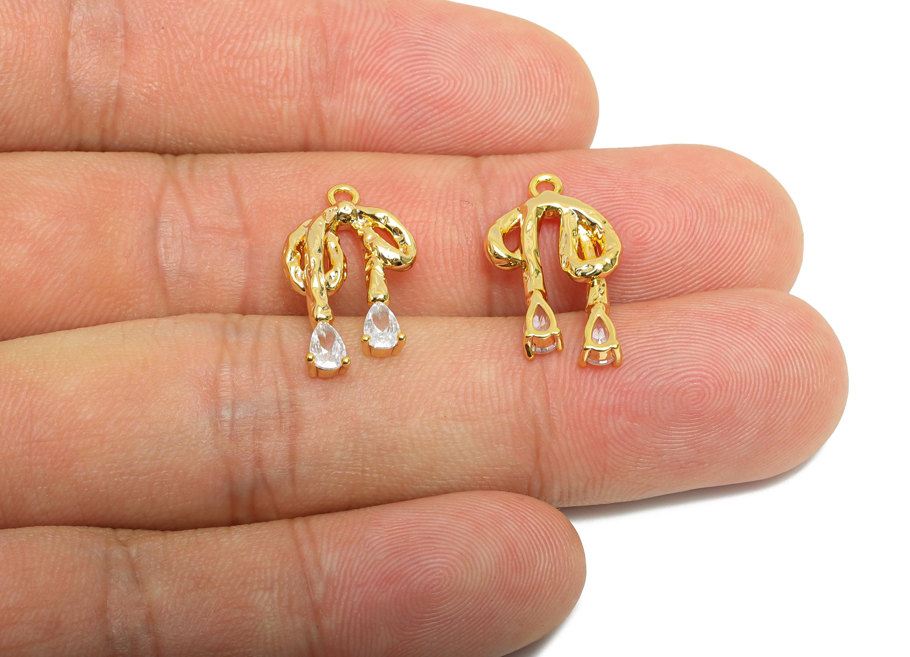 Melt Bow Pendant - Brass Teardrop Crystal Earring Charm - Zircon Elegant Jewelry - Gift for Her - 18K Real Gold Plated - 20x11x2mm-RGP9380 - DOMEDBAZAAR
