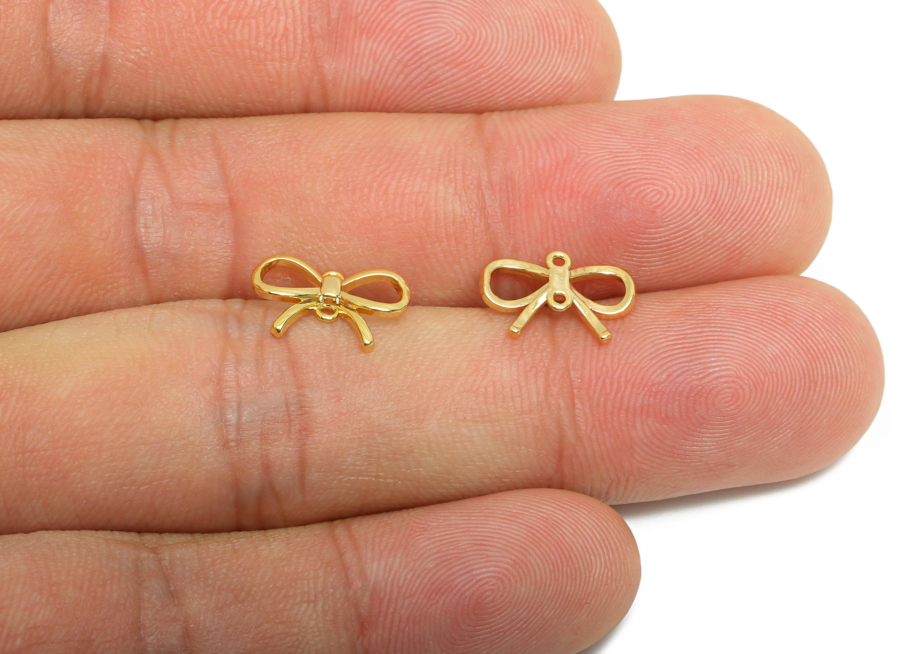 Brass Bow Connector - Brass Butterfly Bow Earring Charm - Formal Elegant Jewelry - Gift for Her - 18K Real Gold Plated - 7x12x1mm - RGP9384 - DOMEDBAZAAR
