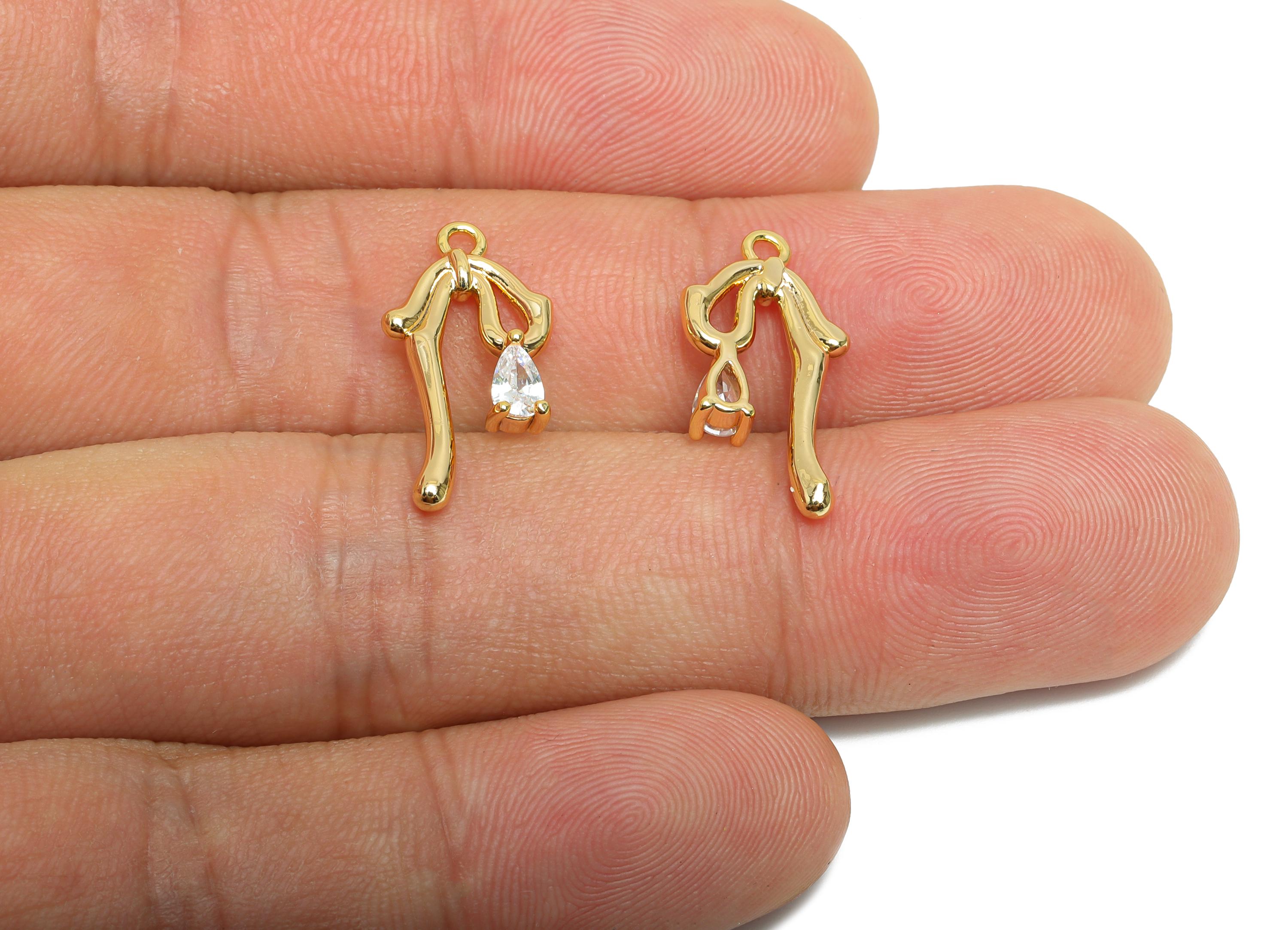 Melt Bow Pendant - Brass Teardrop Crystal Earring Charm - Zircon Drop Jewelry - Gift for Her - 18K Real Gold Plated - 20x10x2mm - RGP9382 - DOMEDBAZAAR