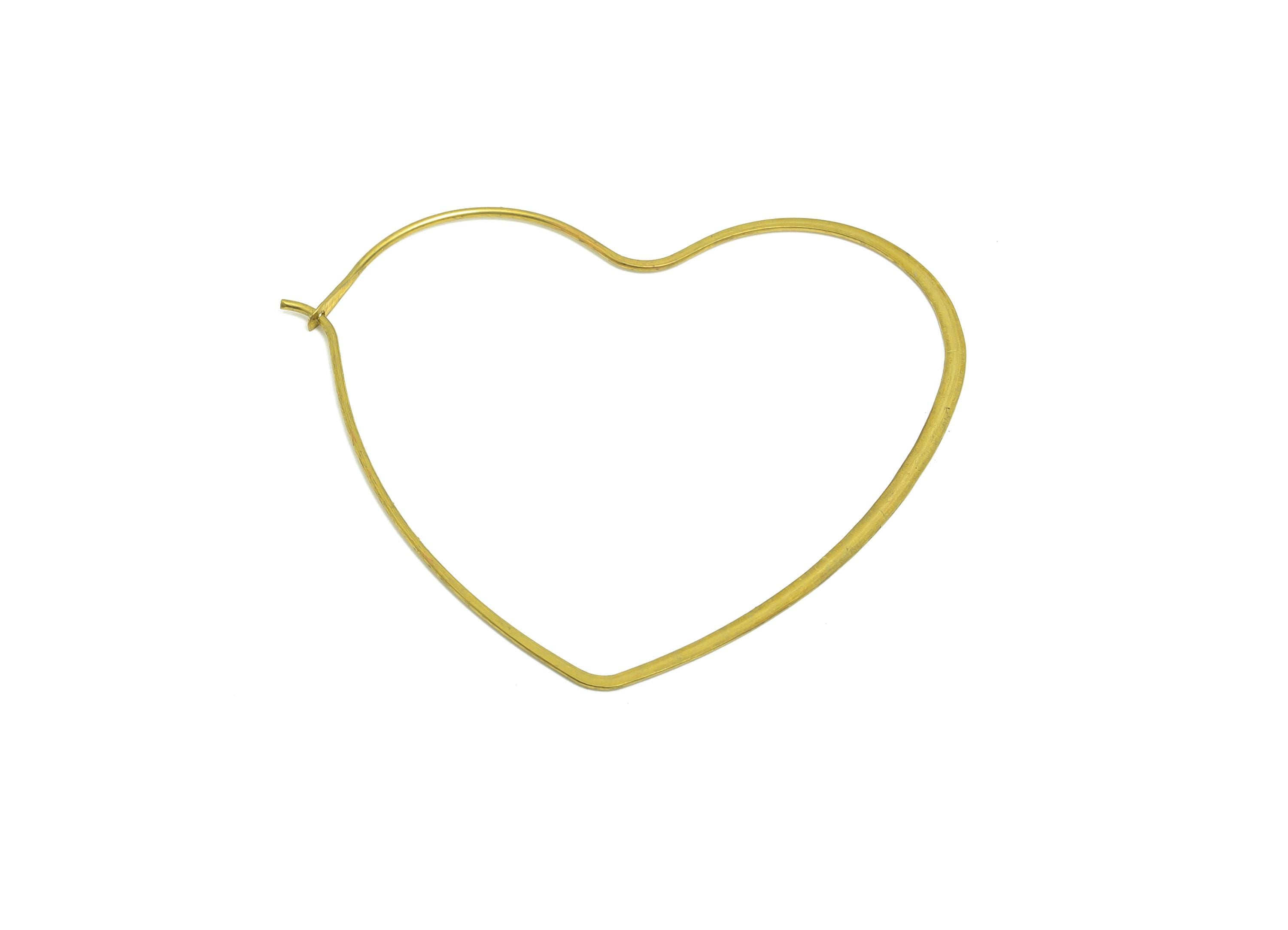 Brass Heart Wire Hoop Earring - Raw Brass Hammered Thin Wire Lock Earring - Simple Jewelry - Minimalist Jewelry - PP10929-40 - DOMEDBAZAAR