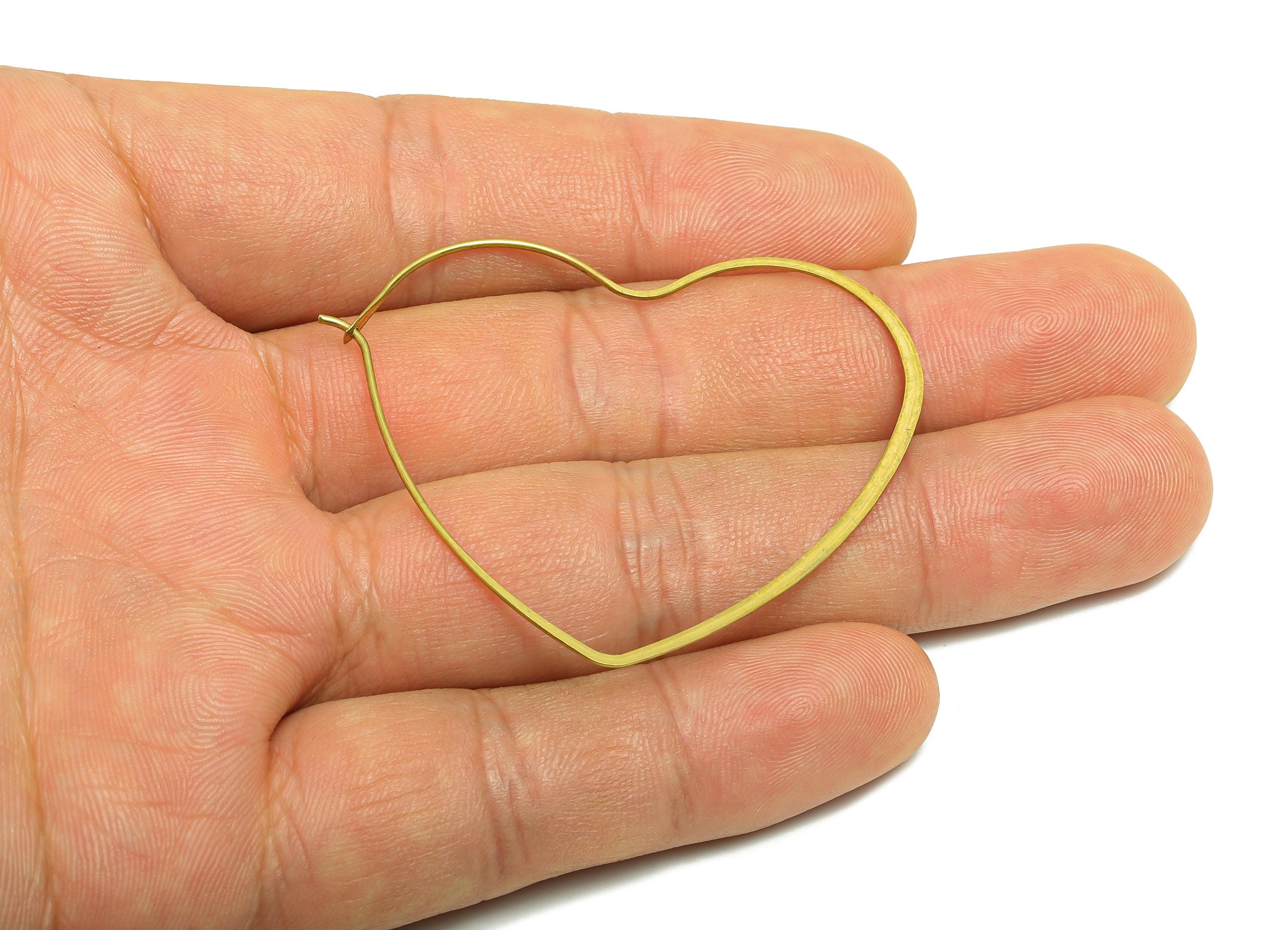Brass Heart Wire Hoop Earring - Raw Brass Hammered Thin Wire Lock Earring - Simple Jewelry - Minimalist Jewelry - PP10929-40 - DOMEDBAZAAR