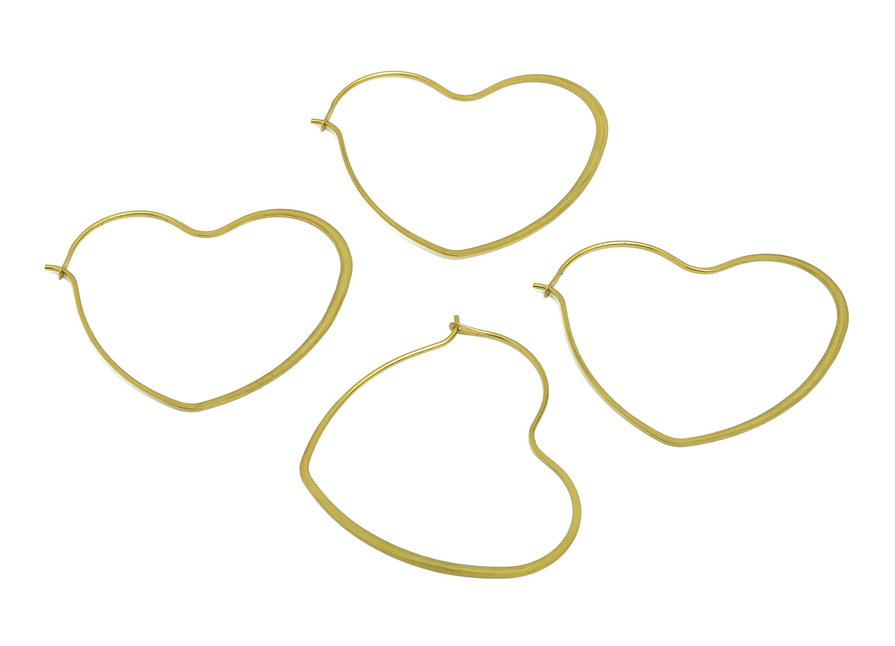 Fashion Heart Wire Hoop Earring - Raw Brass Hammered Thin Wire Hoop Clasp - Simple Jewelry - Minimalist Hoop Jewelry - PP10929-35 - DOMEDBAZAAR