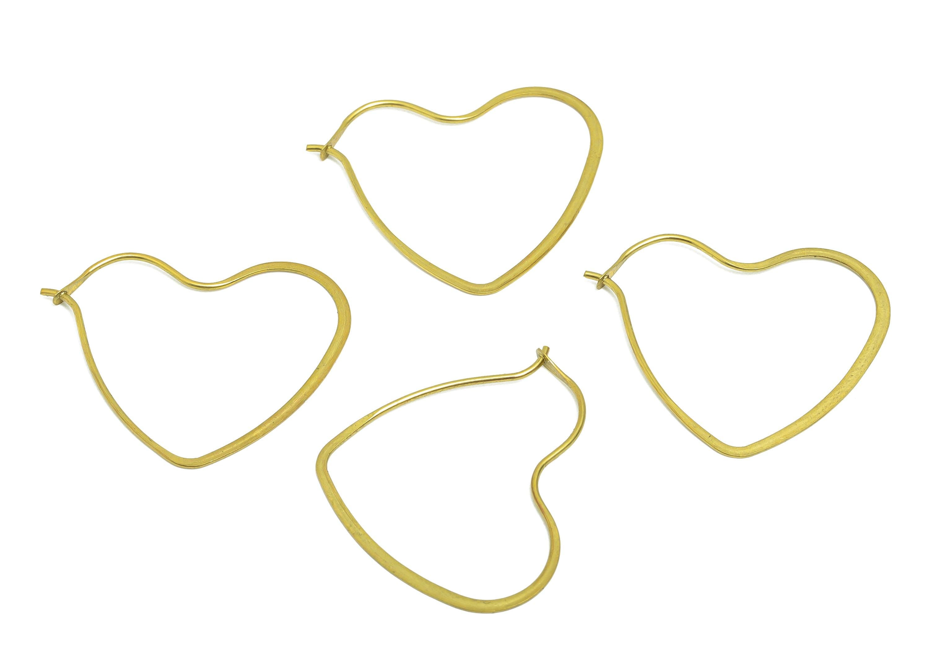 Fashion Heart Wire Hoop Earring - Raw Brass Hammered Thin Wire Hoop Clasp - Simple Jewelry - Minimalist Hoop Jewelry - PP10929-25 - DOMEDBAZAAR