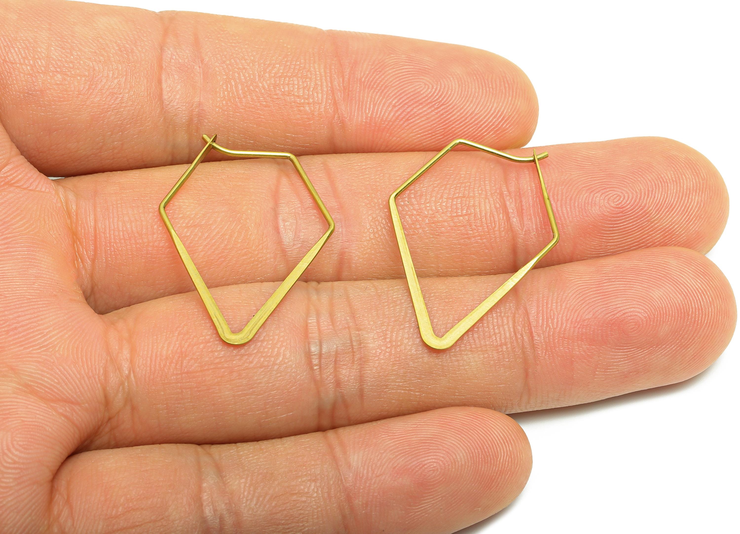 Fashion Pentagon Wire Hoop Earring - Raw Brass Hammered Thin Wire Hoop Clasp - Simple Jewelry - Minimalist Hoop Jewelry - PP10933-30 - DOMEDBAZAAR