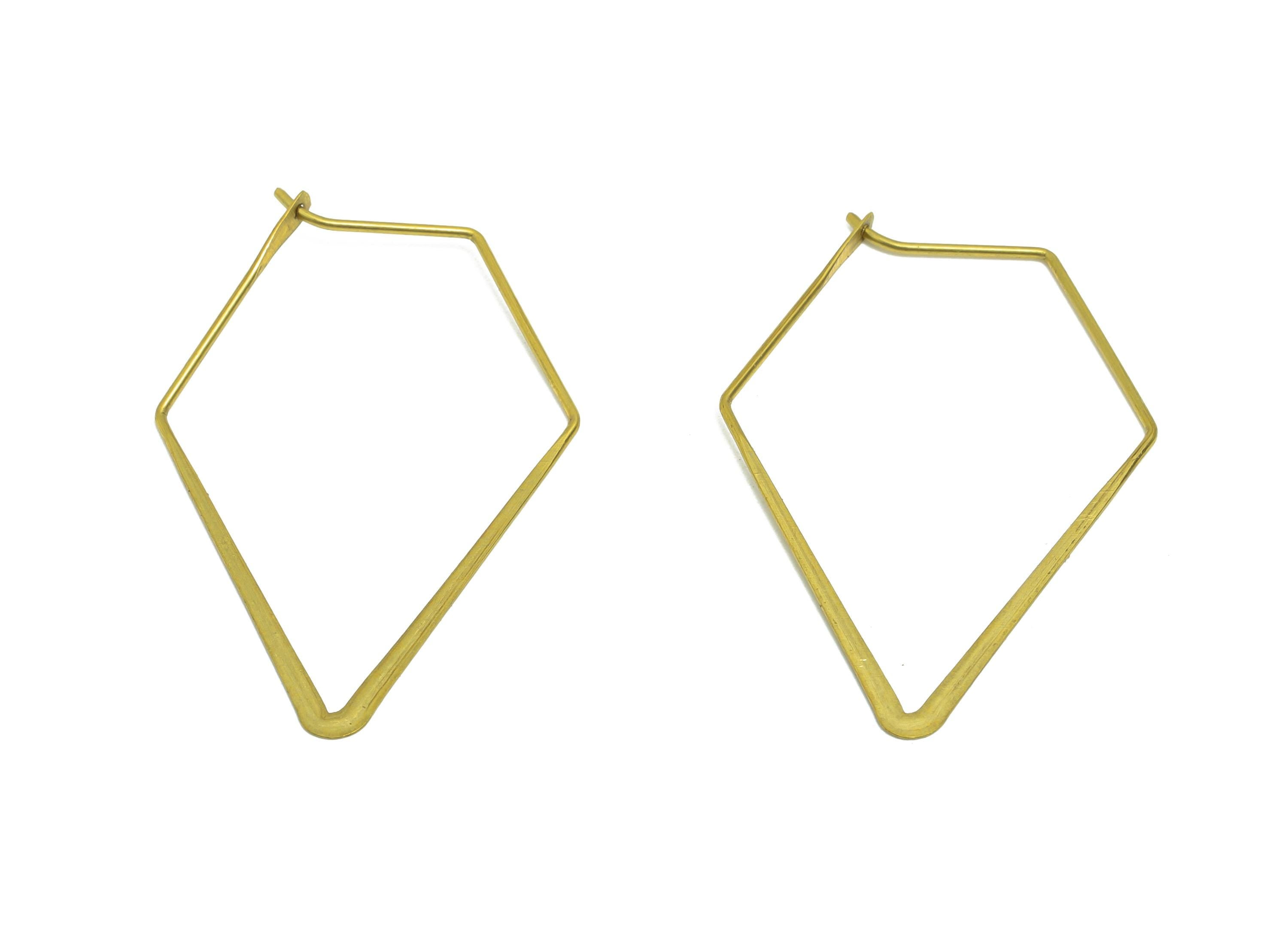 Fashion Pentagon Wire Hoop Earring - Raw Brass Hammered Thin Wire Hoop Clasp - Simple Jewelry - Minimalist Hoop Jewelry - PP10933-40 - DOMEDBAZAAR