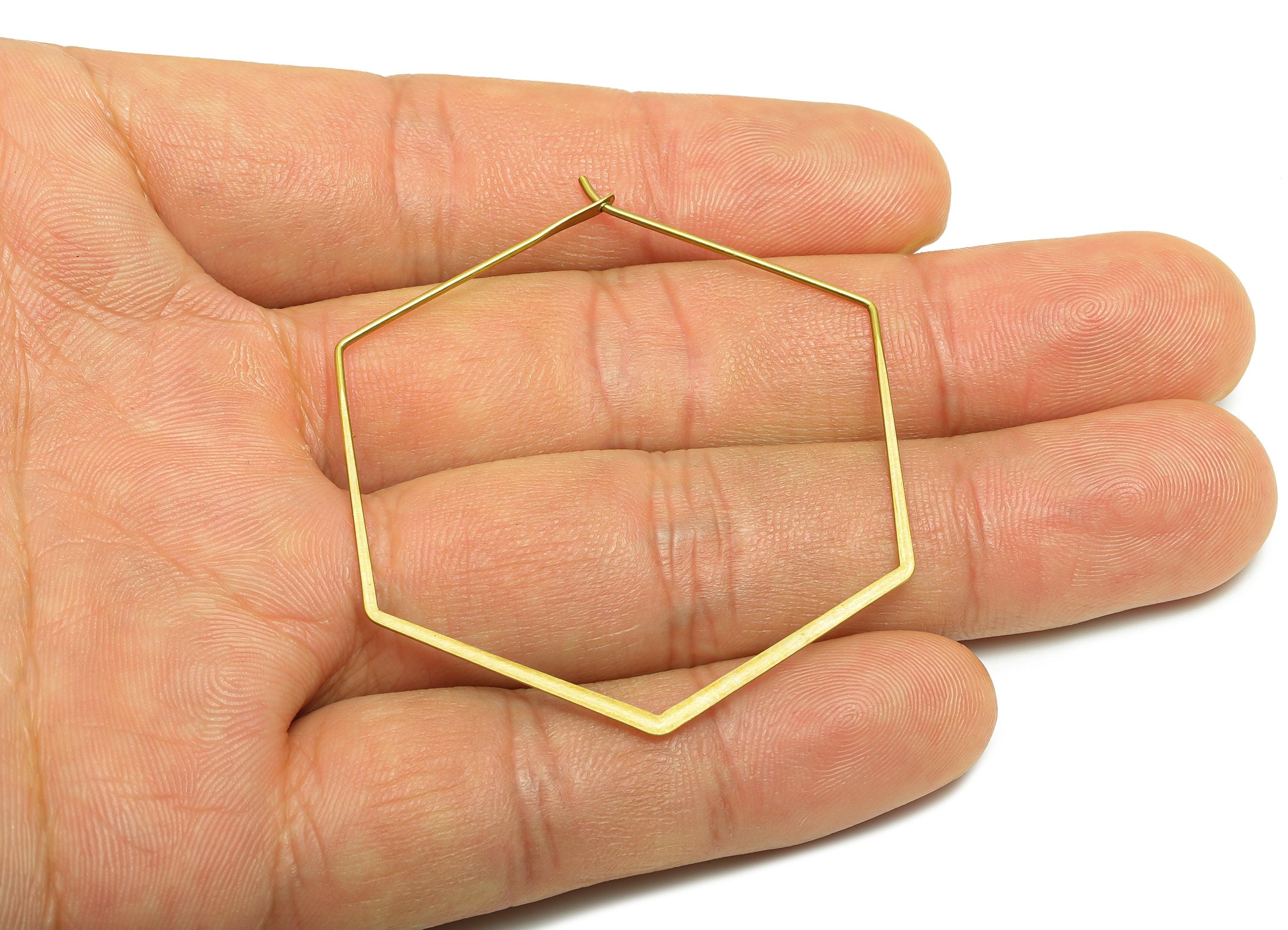 Fashion Hexagon Wire Hoop Earring - Raw Brass Hammered Thin Wire Hoop Clasp - Simple Jewelry - Minimalist Hoop Jewelry - PP10930-45 - DOMEDBAZAAR