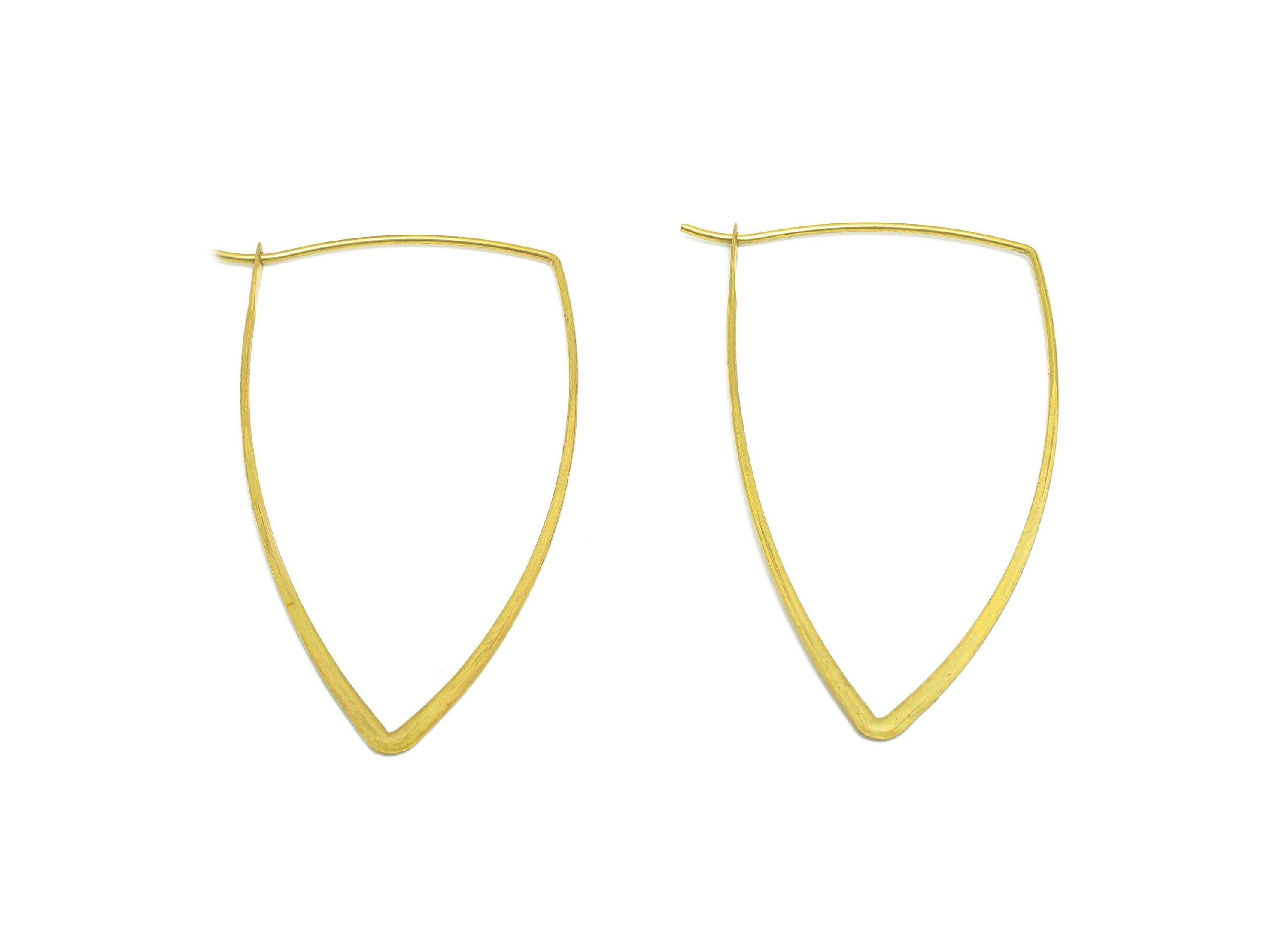 Fashion Triangle Wire Hoop Earring - Raw Brass Hammered Thin Wire Hoop Clasp - Simple Jewelry - Minimalist Hoop Jewelry - PP10932-50 - DOMEDBAZAAR