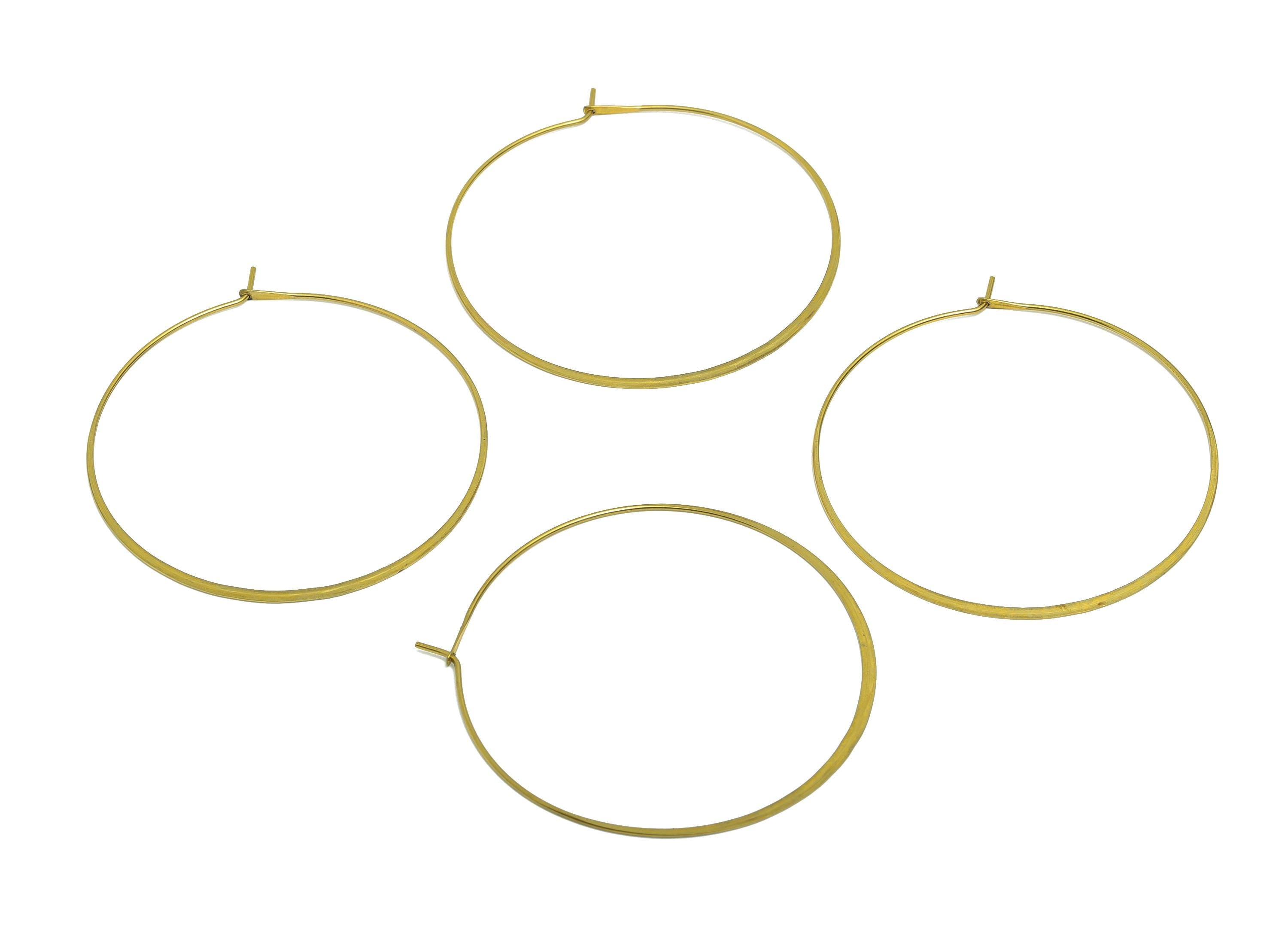 Fashion Round Wire Hoop Earring - Raw Brass Hammered Thin Wire Hoop Clasp - Simple Jewelry - Minimalist Hoop Jewelry - PP10928-50 - DOMEDBAZAAR