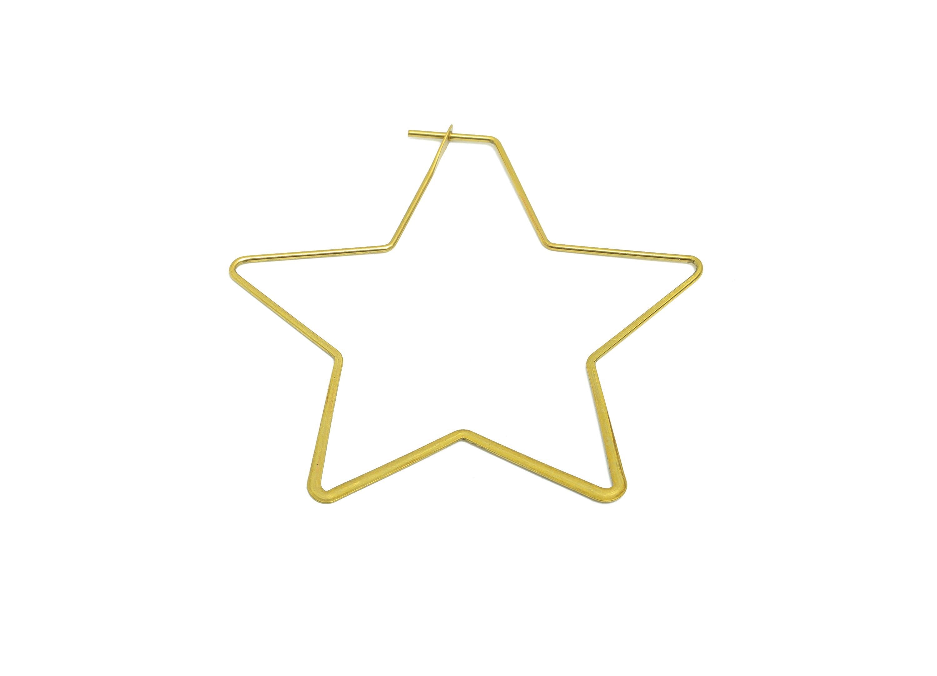 Fashion Star Wire Hoop Earring - Raw Brass Hammered Thin Wire Hoop Clasp - Simple Jewelry - Minimalist Hoop Jewelry - PP10927-50 - DOMEDBAZAAR