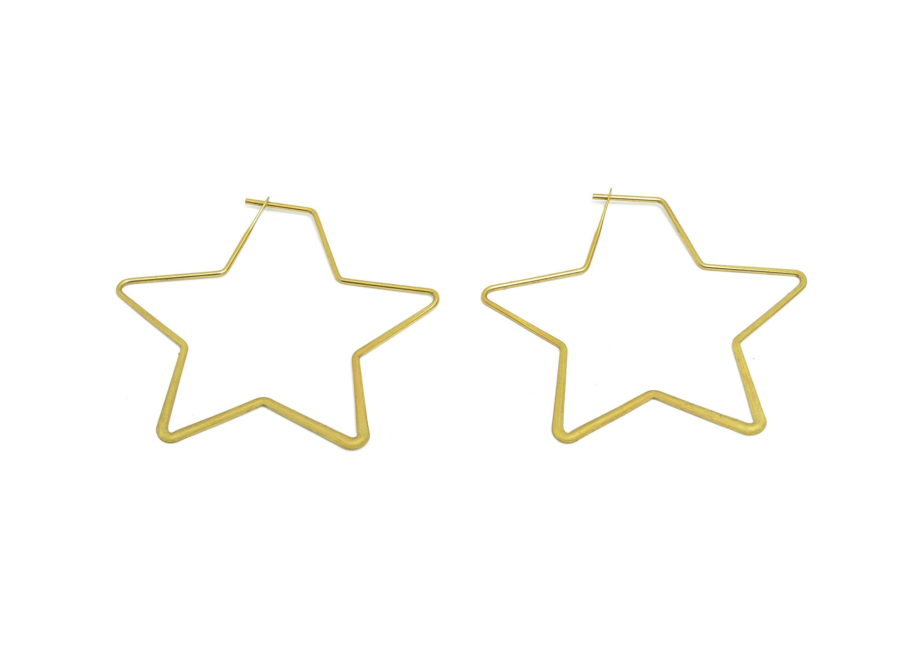 Fashion Star Wire Hoop Earring - Raw Brass Hammered Thin Wire Hoop Clasp - Simple Jewelry - Minimalist Hoop Jewelry - PP10927-40 - DOMEDBAZAAR