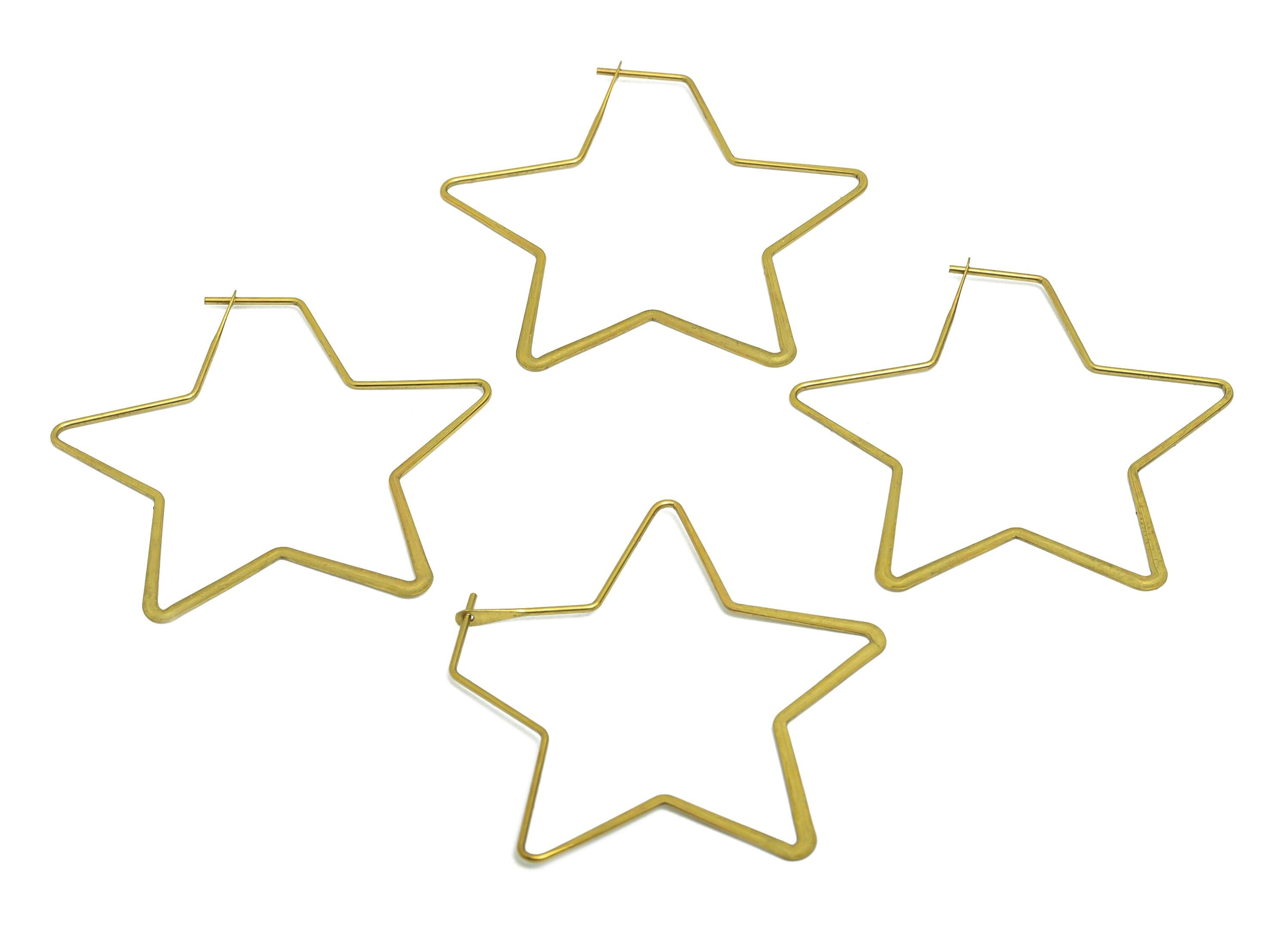 Fashion Star Wire Hoop Earring - Raw Brass Hammered Thin Wire Hoop Clasp - Simple Jewelry - Minimalist Hoop Jewelry - PP10927-40 - DOMEDBAZAAR