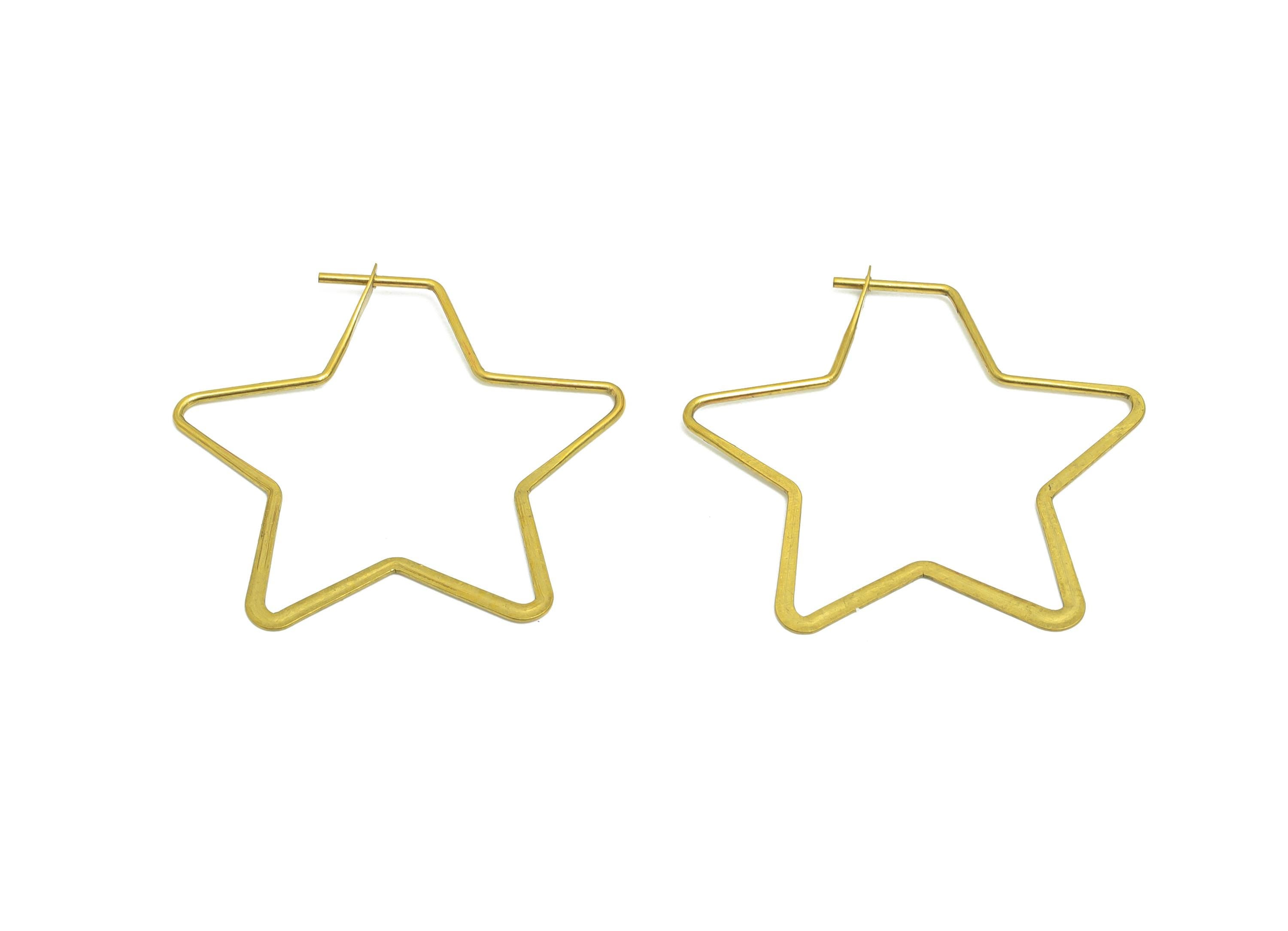Fashion Star Wire Hoop Earring - Raw Brass Hammered Thin Wire Hoop Clasp - Simple Jewelry - Minimalist Hoop Jewelry - PP10927-30 - DOMEDBAZAAR