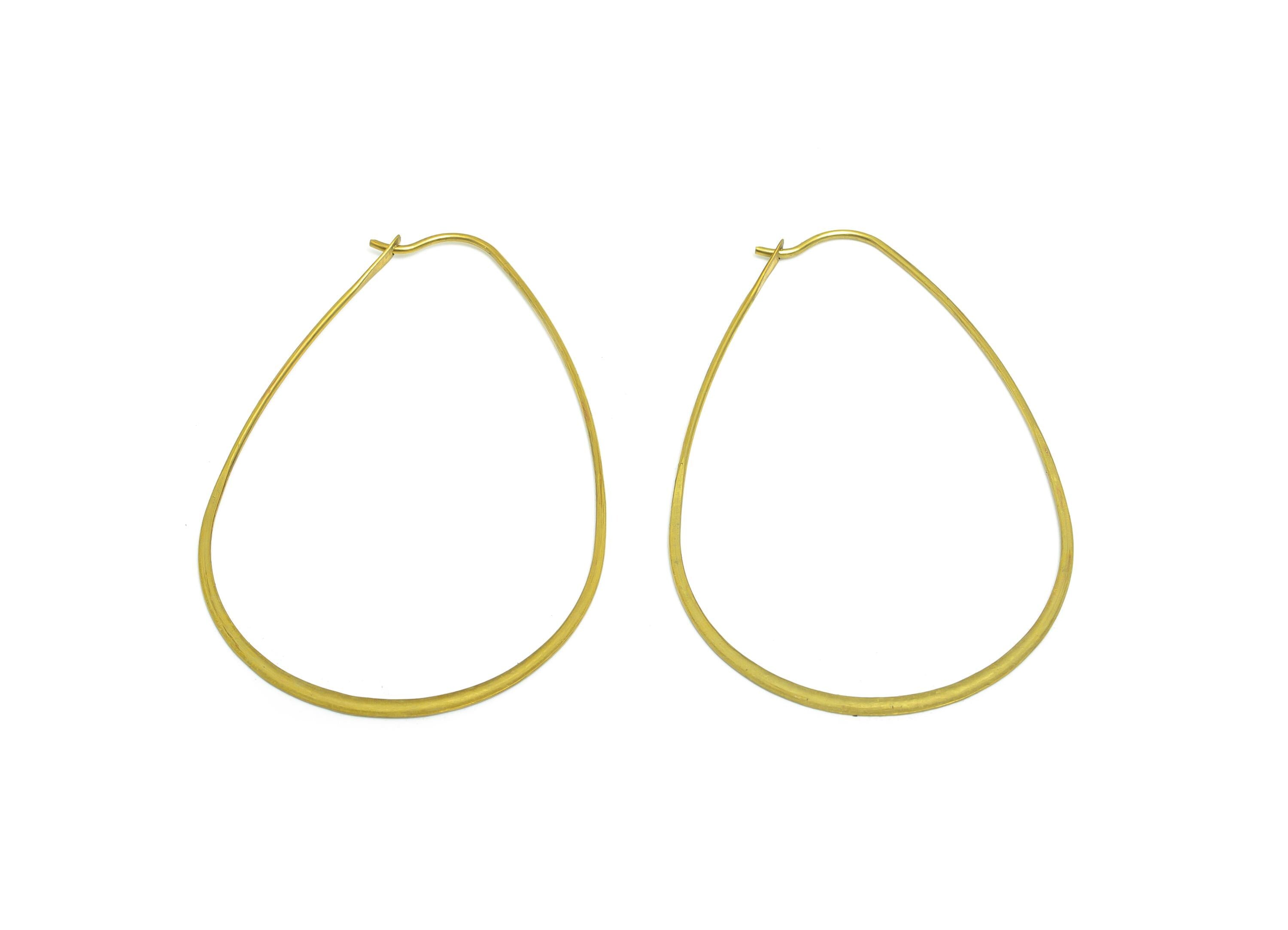 Fashion Teardrop Wire Hoop Earring - Raw Brass Hammered Thin Wire Hoop Clasp - Simple Jewelry - Minimalist Drop Hoop Jewelry  - PP10931-50 - DOMEDBAZAAR