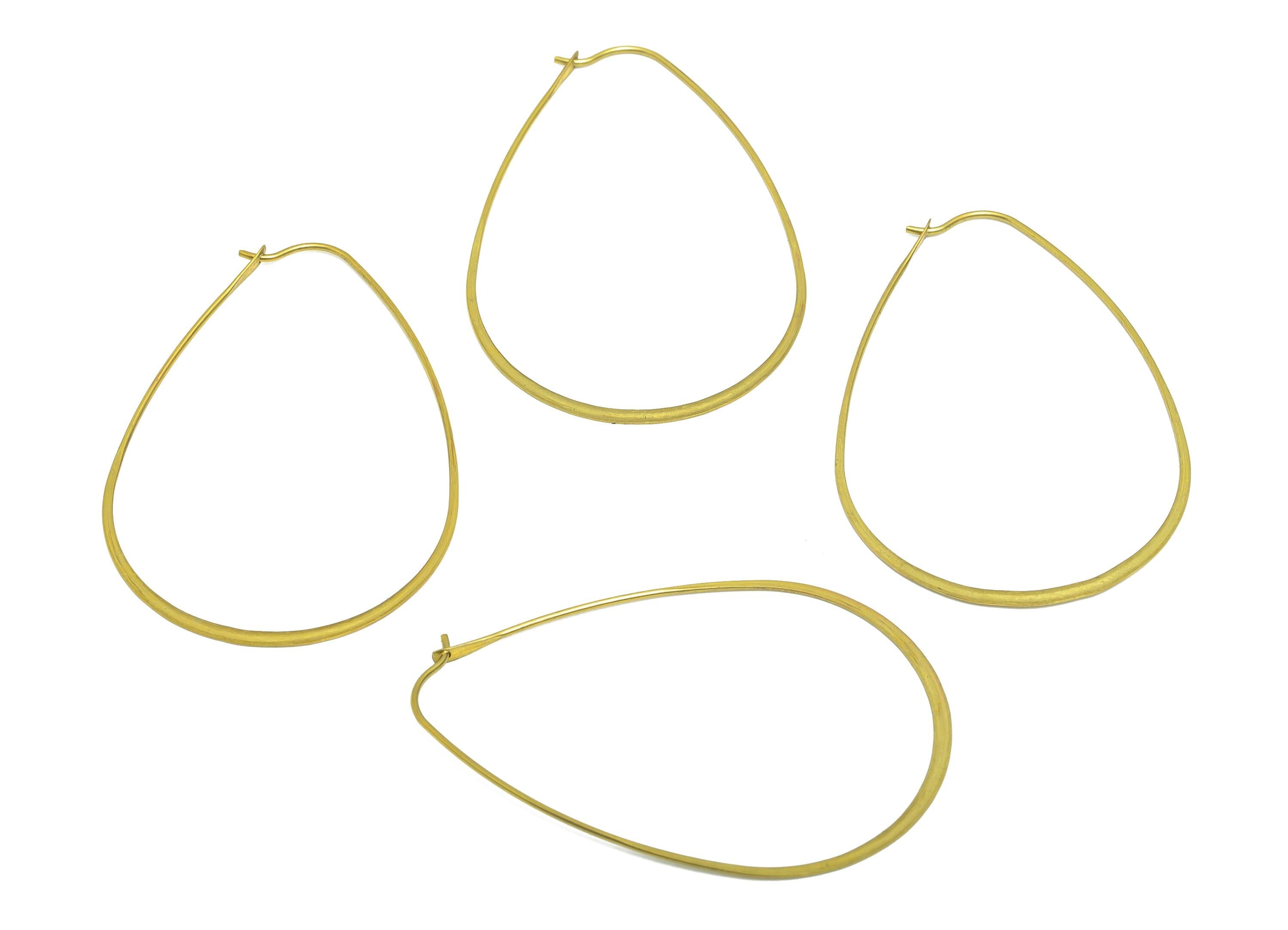 Fashion Teardrop Wire Hoop Earring - Raw Brass Hammered Thin Wire Hoop Clasp - Simple Jewelry - Minimalist Drop Hoop Jewelry  - PP10931-50 - DOMEDBAZAAR