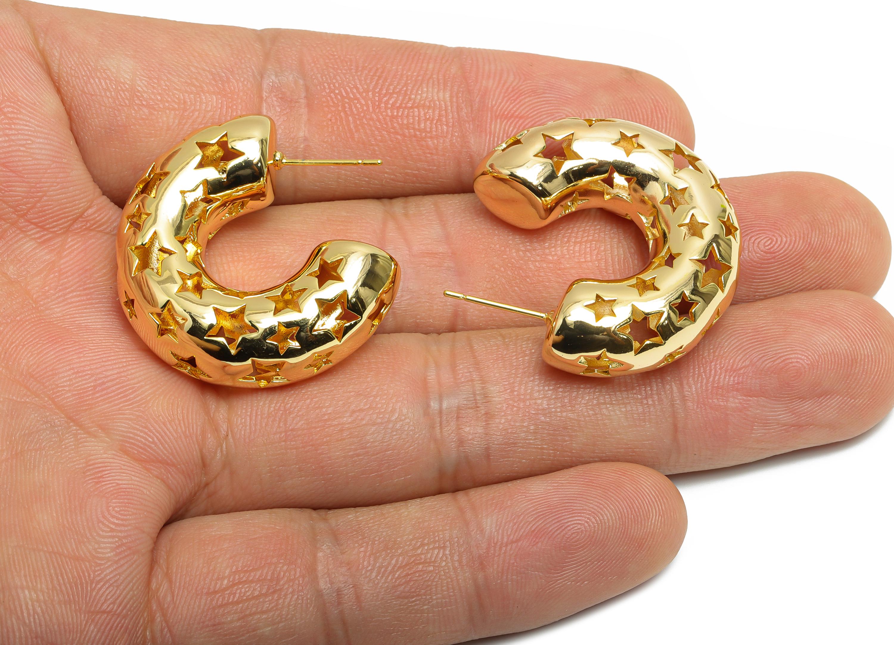 Star Hoop Earring Post - Brass Hollow Star Motif Earring - Artistic Earring Post - Trendy Hoop Earring - Bold Jewelry - 31x25x10mm - RGP9385 - DOMEDBAZAAR