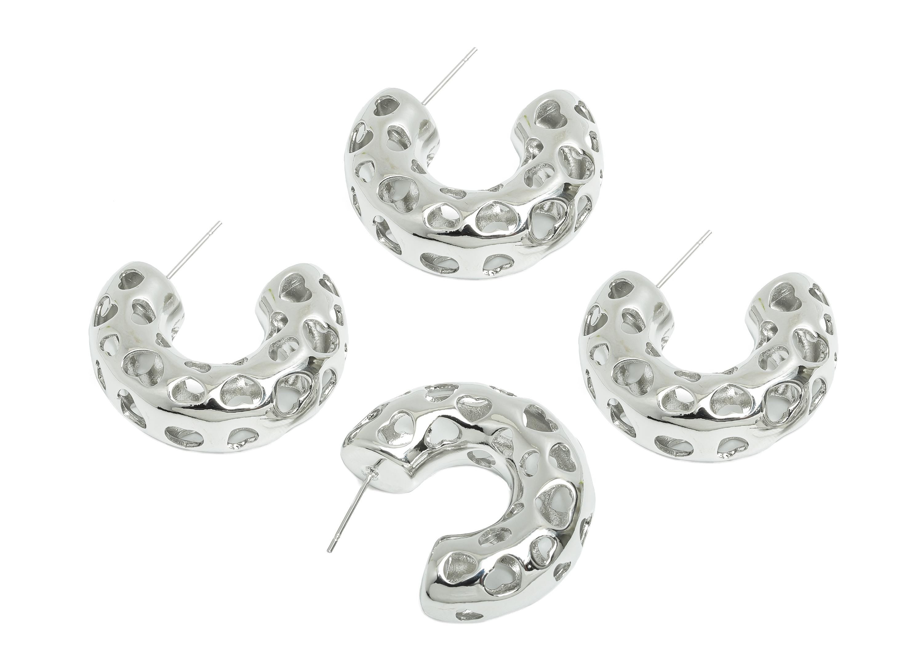 Heart Hoop Earring Post - Brass Hollow Heart Earring - Artistic Earring Post - Trendy Hoop Earring - Bold Jewelry - 31x25x10mm - RGP9389S - DOMEDBAZAAR