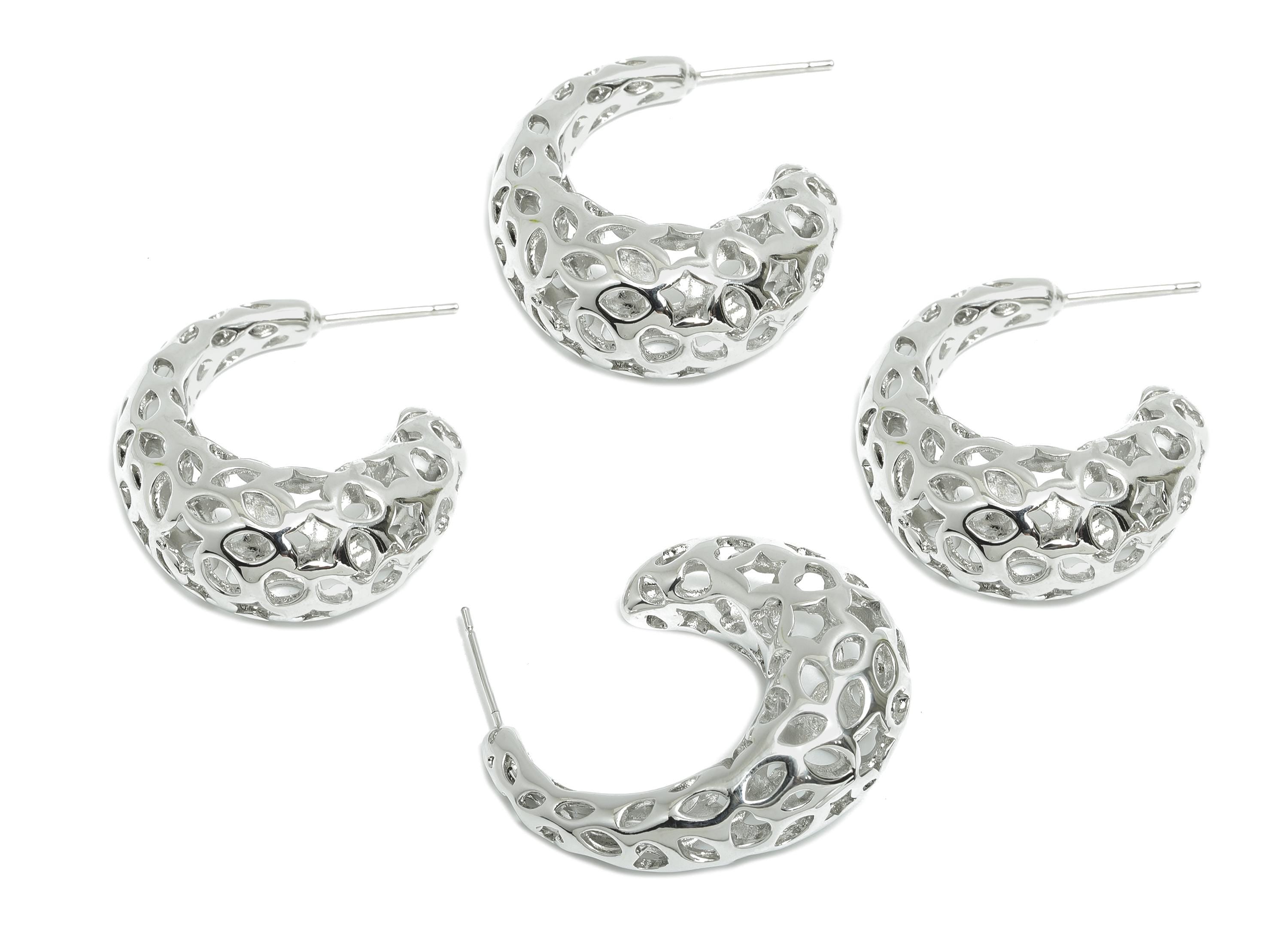 Brass Hoop Earring - Brass Hollow Drop Earring - Artistic Earring Post - Pattern Cutout Jewelry - Bold Jewelry - 31x26x12mm - RGP9395S - DOMEDBAZAAR