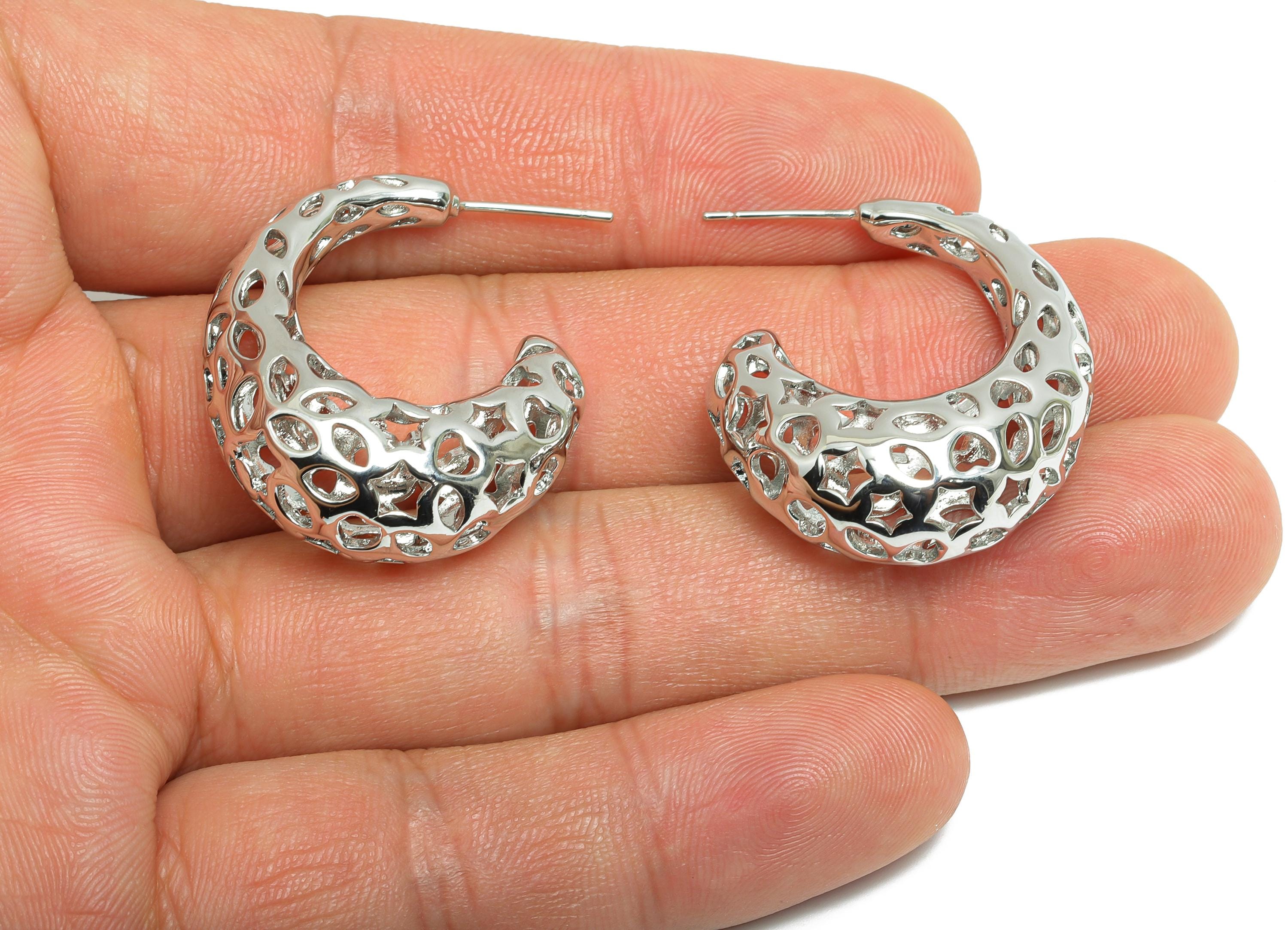 Brass Hoop Earring - Brass Hollow Drop Earring - Artistic Earring Post - Pattern Cutout Jewelry - Bold Jewelry - 31x26x12mm - RGP9395S - DOMEDBAZAAR