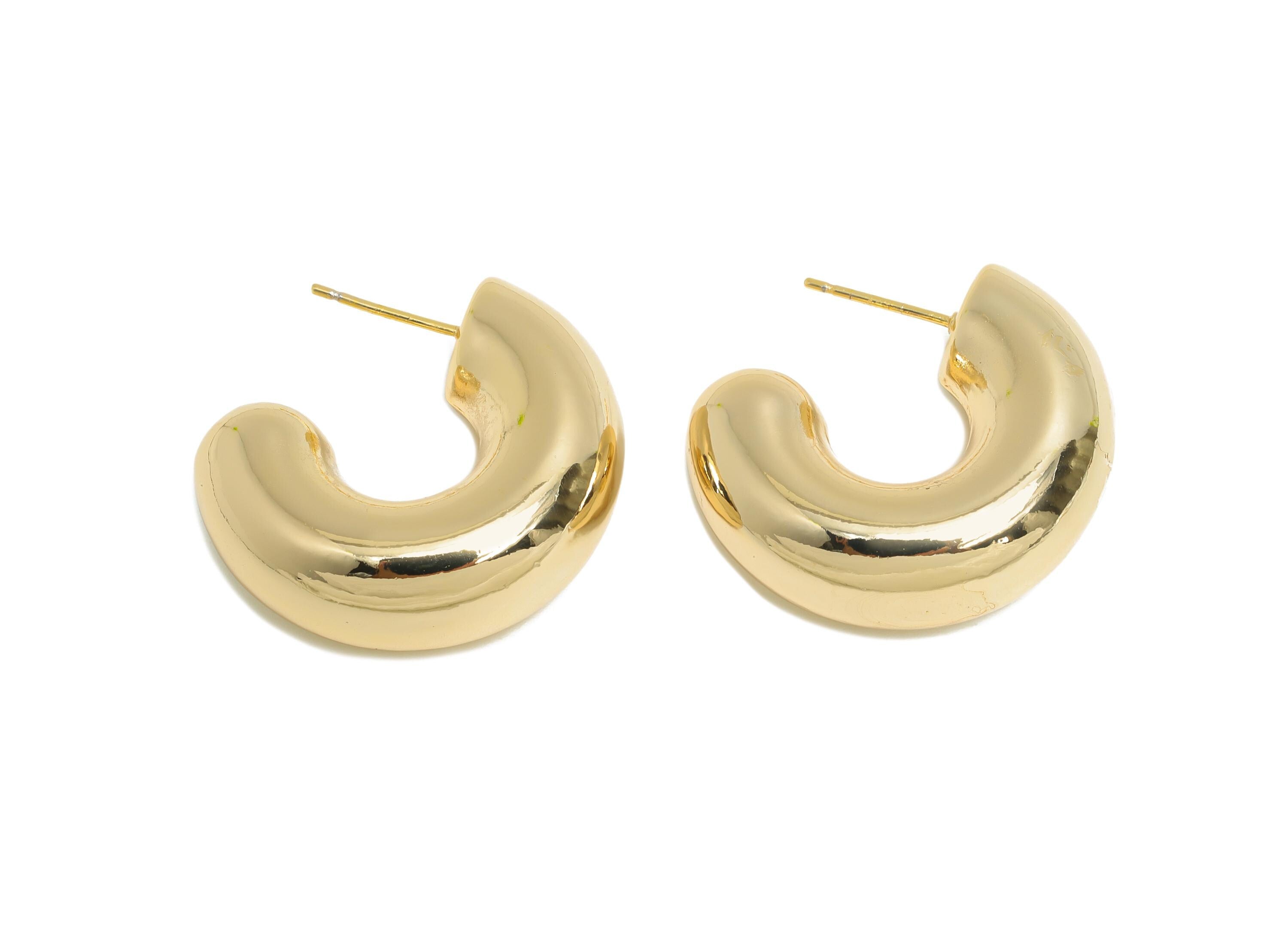 Chunky Hoop Earring Post - Brass Minimalist Hoop Earring - Modern Gold Earring - Polished Gold Finish - Gold Jewelry - 30x23x10mm - RGP9410 - DOMEDBAZAAR