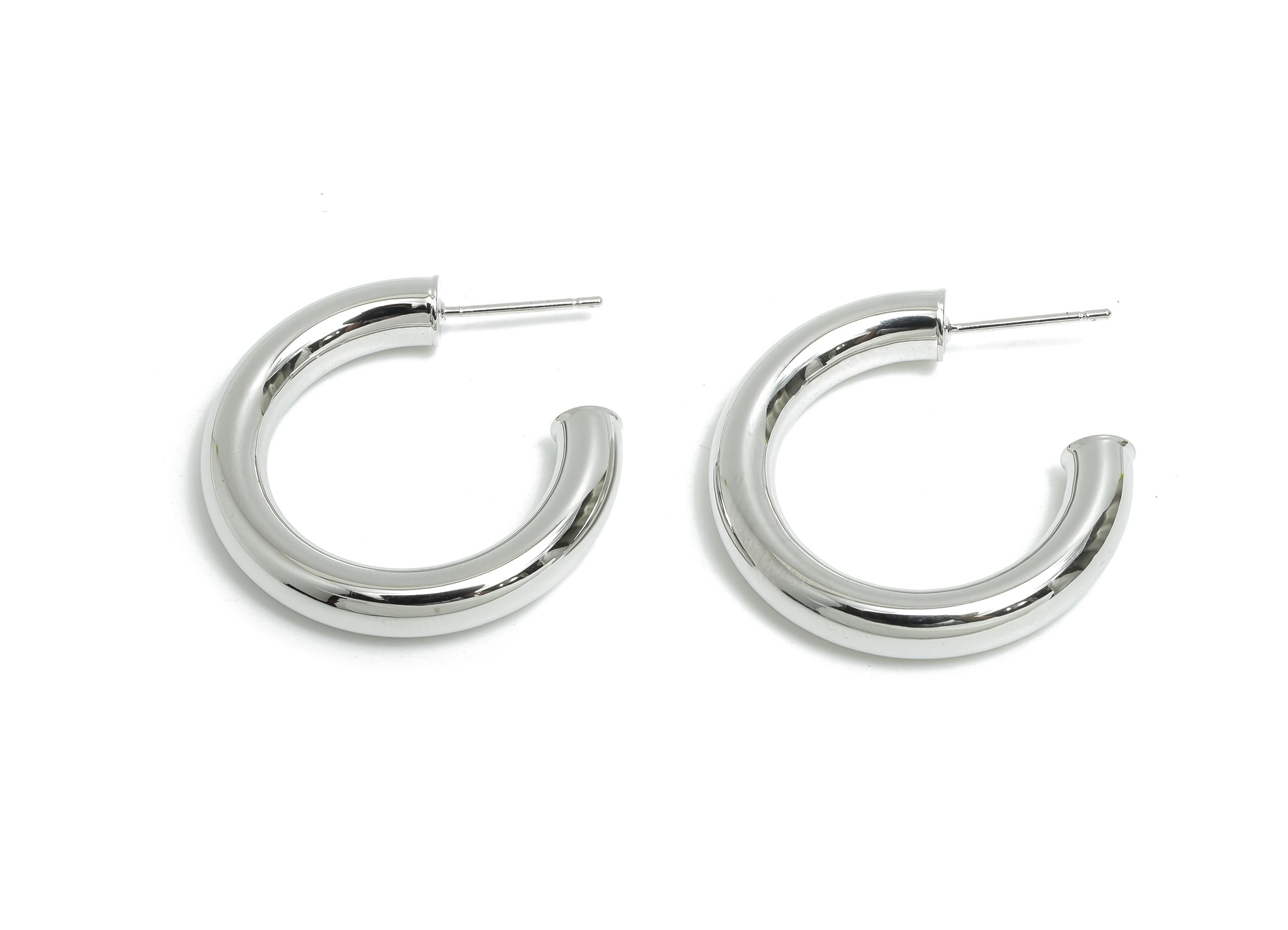 Chunky Hoop Earring Post - Brass Minimalist Hoop Earring - Modern Hoop Earring - Polished Silver Finish - Hoop Earring - 30x27x5mm-RGP9413S - DOMEDBAZAAR
