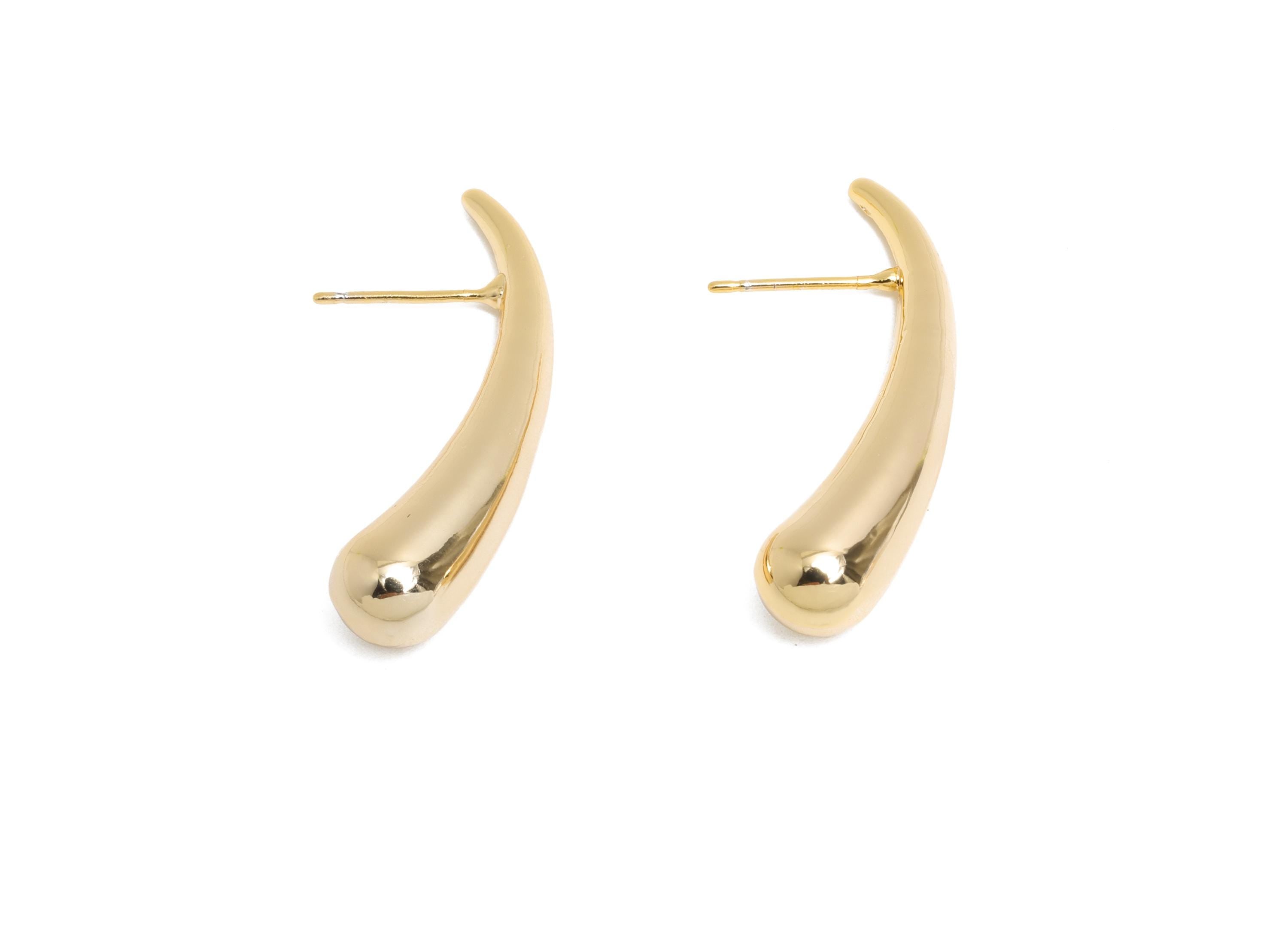Abstract Gold Bent Earring - Brass Minimalist Teardrop Earring - Modern Gold Earring - Gold Tusk Earring - Gold Jewelry - 35x7x7mm - RGP9416 - DOMEDBAZAAR