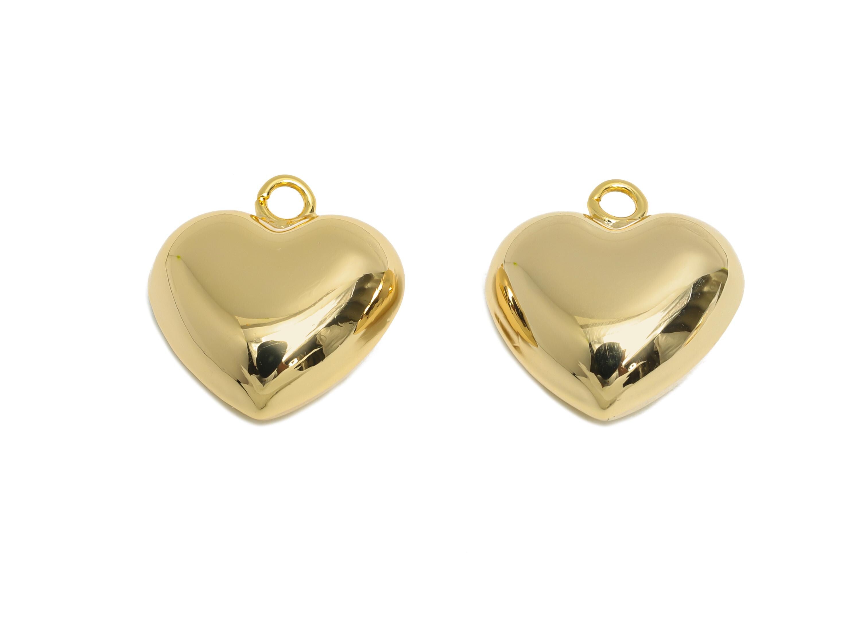 Gold Heart Earring Charm - Gold Sleek Earring Charm - Brass Timeless Fashion Romantic Jewelry - 18K Real Gold Plated - 19x18x9mm - RGP9412 - DOMEDBAZAAR