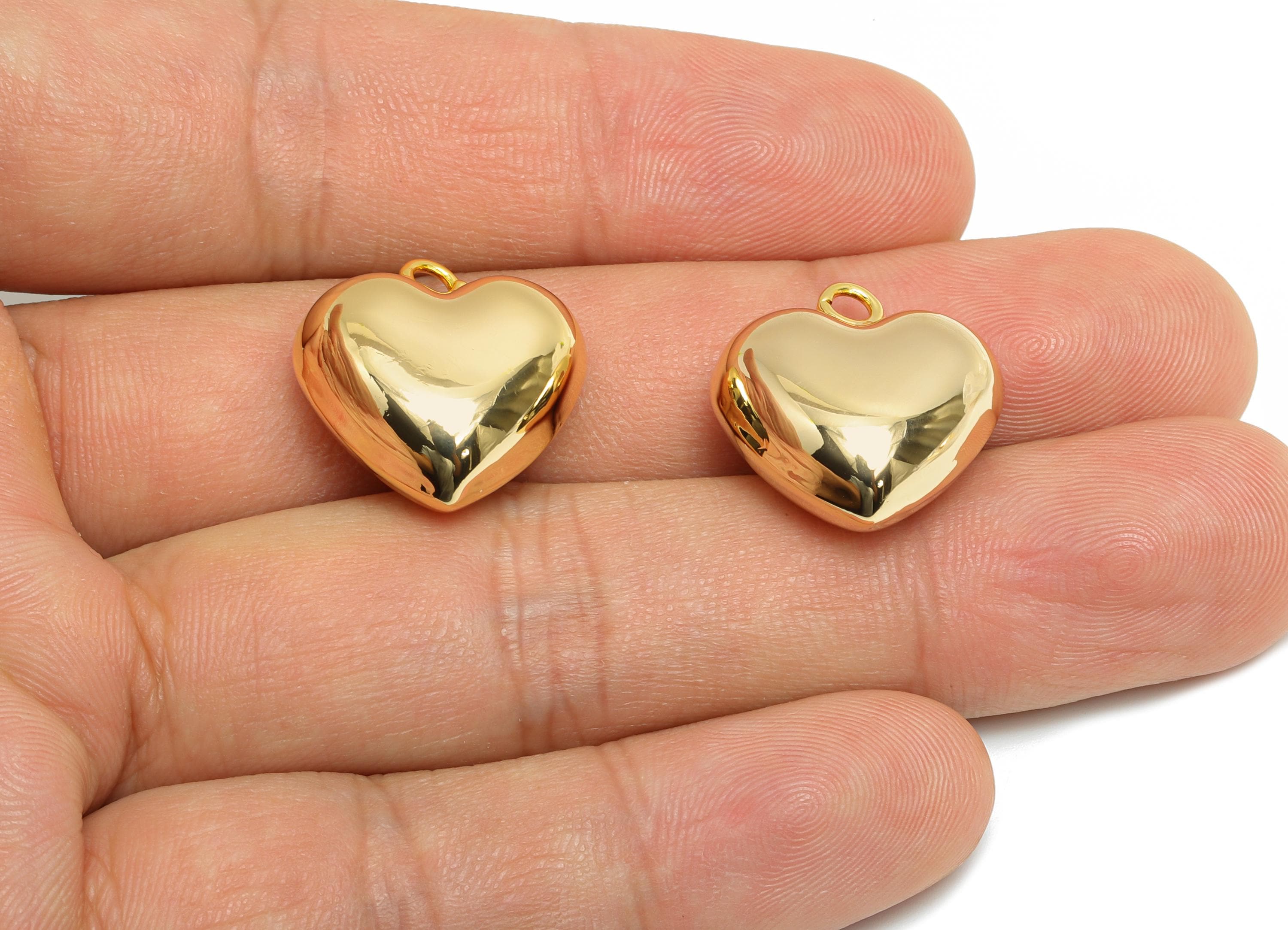 Gold Heart Earring Charm - Gold Sleek Earring Charm - Brass Timeless Fashion Romantic Jewelry - 18K Real Gold Plated - 19x18x9mm - RGP9412 - DOMEDBAZAAR