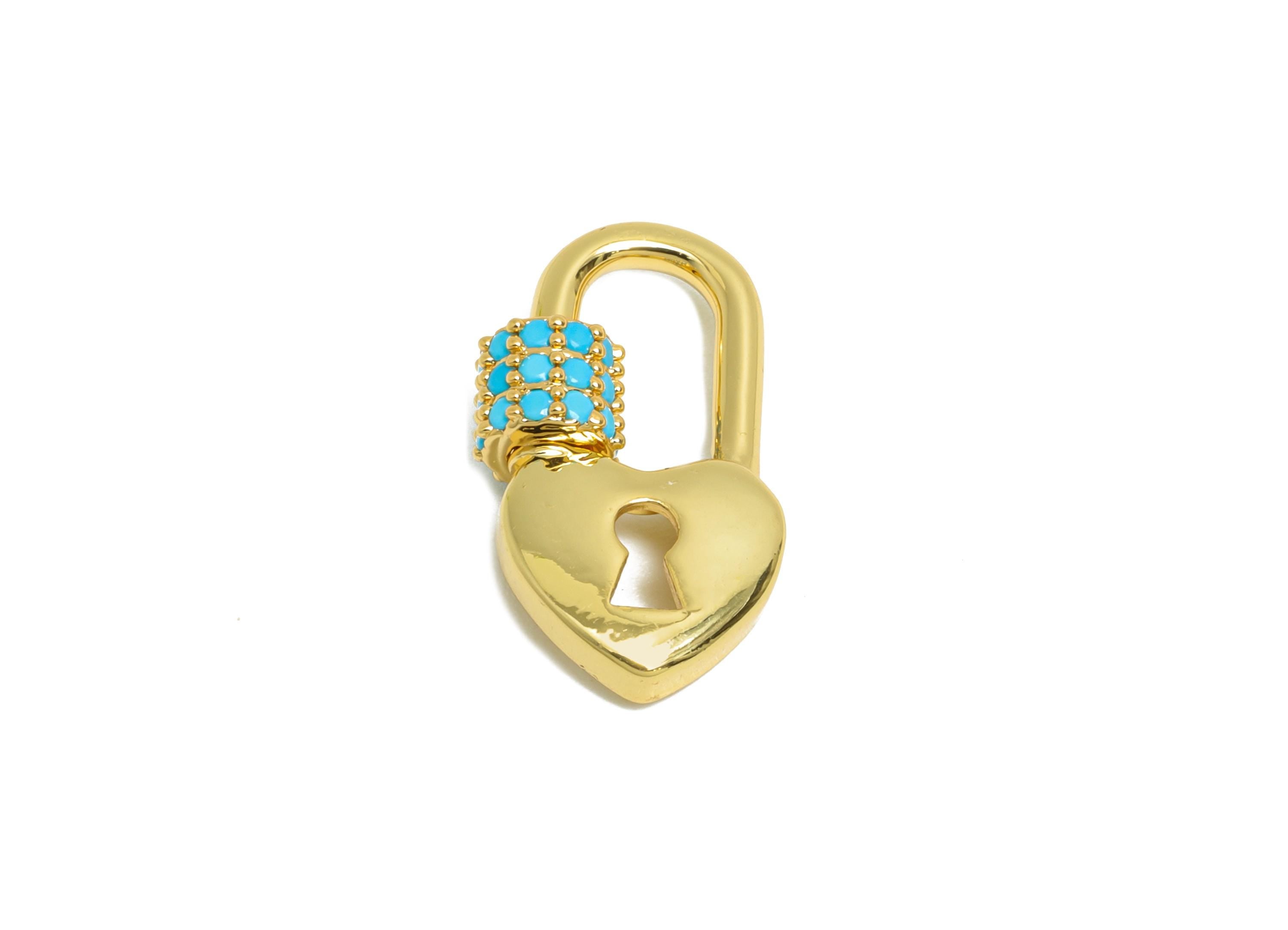 Brass Heart Lock Clasp - Gold Zircon Screw Clasp Earring - Brass Unique Heart Screw Clasp Earring - 18K Real Gold Plated - 18x10x5mm-RGP9418 - DOMEDBAZAAR