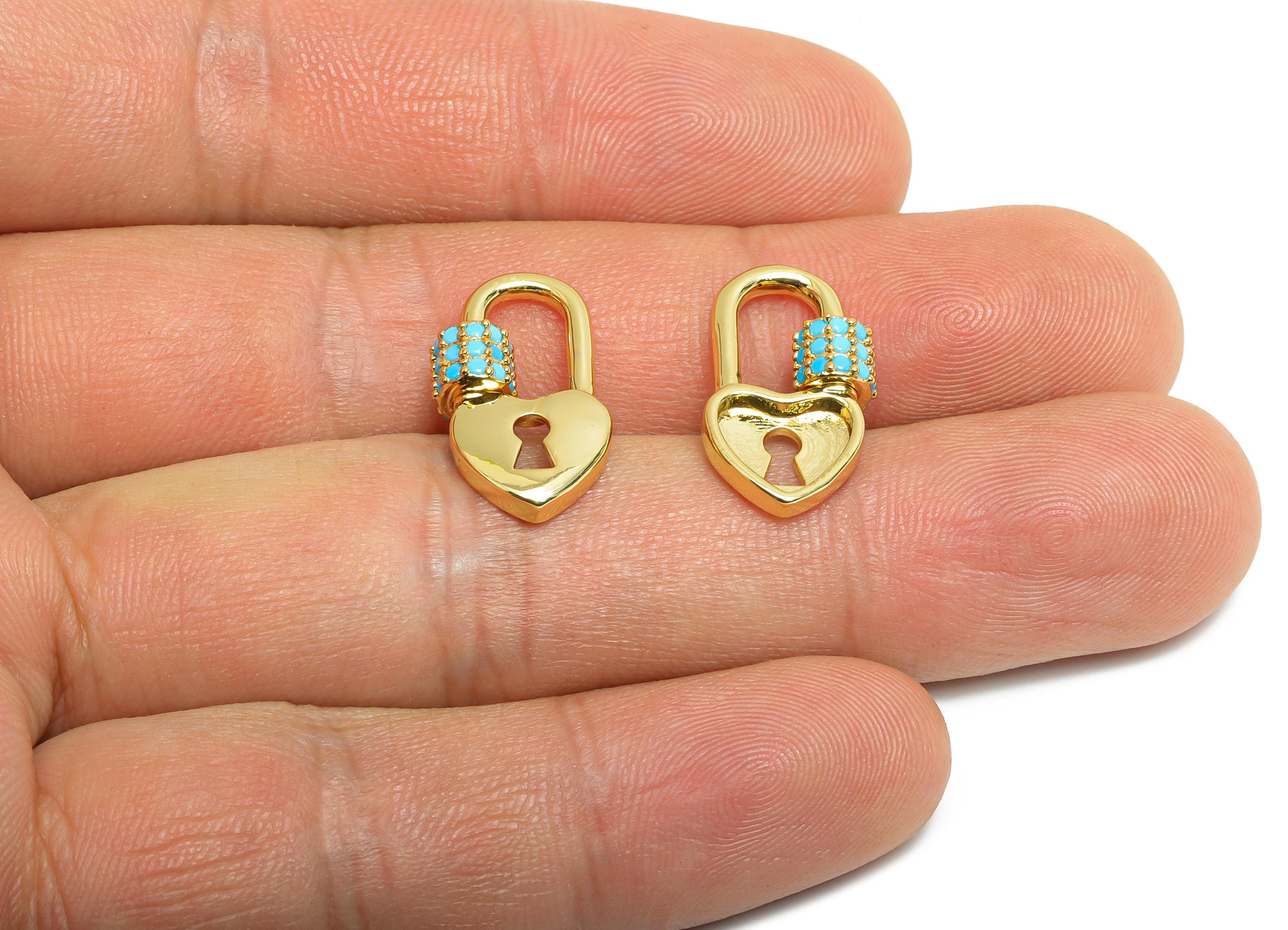 Brass Heart Lock Clasp - Gold Zircon Screw Clasp Earring - Brass Unique Heart Screw Clasp Earring - 18K Real Gold Plated - 18x10x5mm-RGP9418 - DOMEDBAZAAR