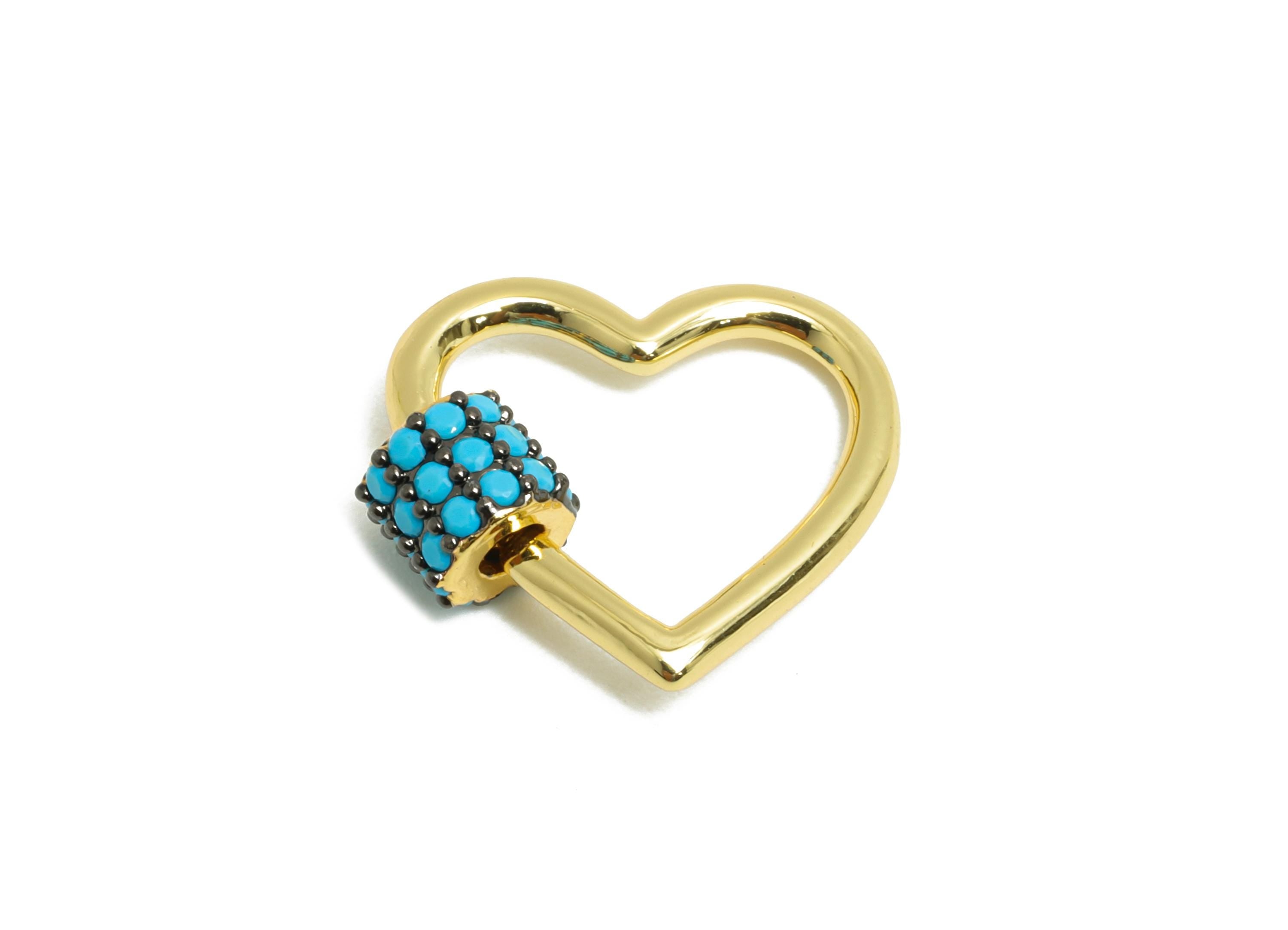 Brass Heart CZ Clasp - Gold Zircon Screw Clasp Earring - Brass Unique Heart Screw Clasp Earring - 18K Real Gold Plated - 15x14x5mm - RGP9419 - DOMEDBAZAAR