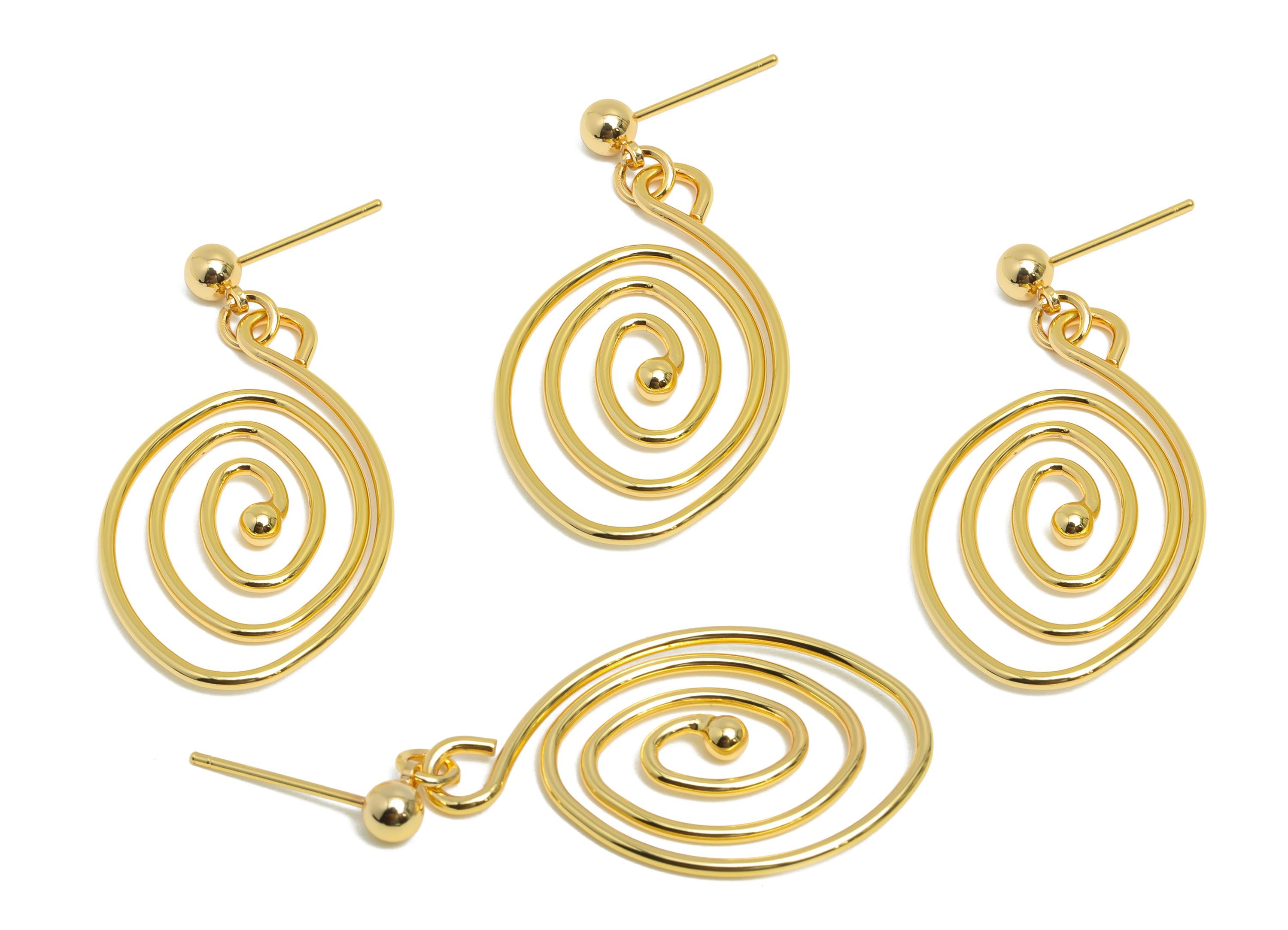 Bold Artistic Earring - Brass Gold Spiral Earring Stud - Modern Dangle Earring - Gold Jewelry - 18k Real Gold Plating - 38x20x2mm - RGP9400 - DOMEDBAZAAR